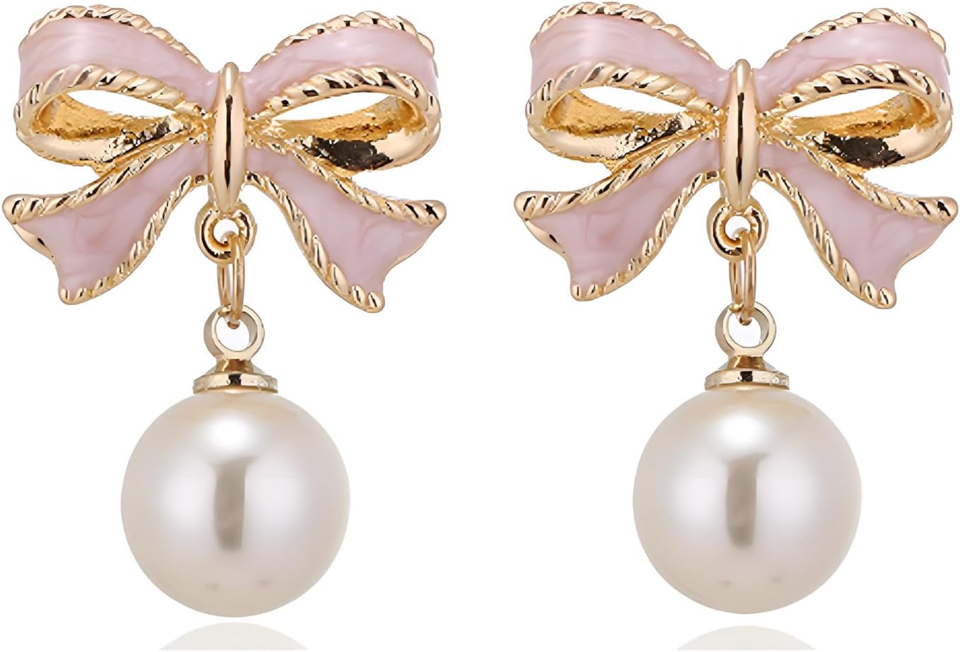 coadipress Christmas Pearl Bow Earrings for Women Fashion Sparkle Rhinestone Bow Earrings Cute Red Pearl Bow Dangle Drop Earrings Christmas Decorations Jewelry Gifts - 我的商店我的商店我的商店