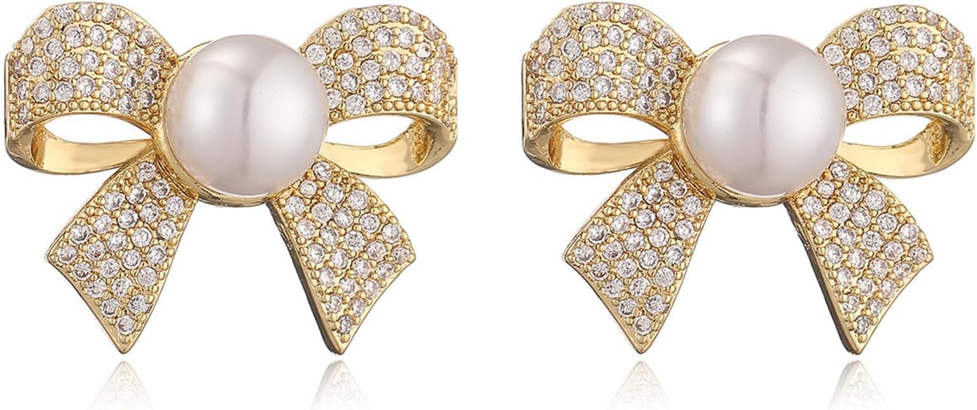 coadipress Christmas Pearl Bow Earrings for Women Fashion Sparkle Rhinestone Bow Earrings Cute Red Pearl Bow Dangle Drop Earrings Christmas Decorations Jewelry Gifts - 我的商店我的商店我的商店