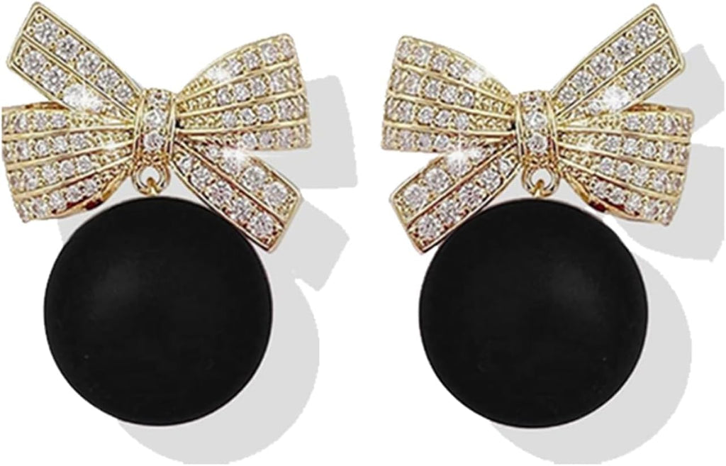 coadipress Christmas Pearl Bow Earrings for Women Fashion Sparkle Rhinestone Bow Earrings Cute Red Pearl Bow Dangle Drop Earrings Christmas Decorations Jewelry Gifts - 我的商店我的商店我的商店