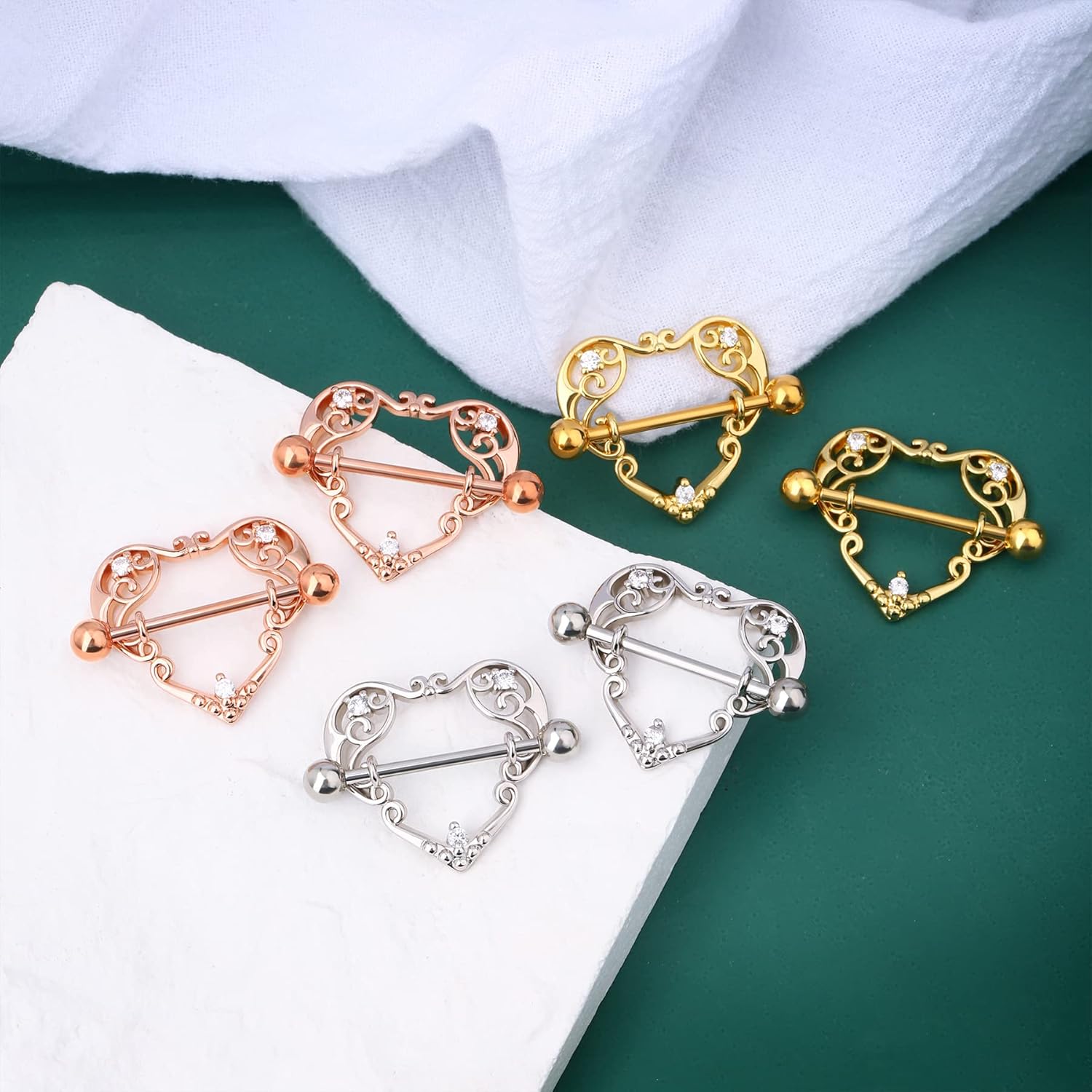 COCHARM 14G Heart Nipple Rings for Women Surgical Steel CZ Nipple Piercings Nipple Barbells Nipple Bars Gold Silver Rose Gold - QIAO CrystalQIAO CrystalQIAO Crystal