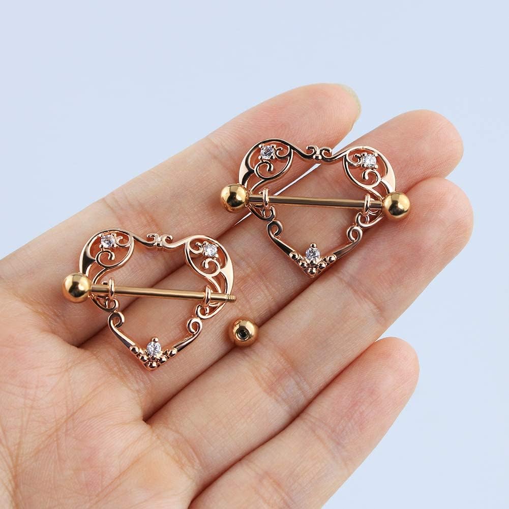 COCHARM 14G Heart Nipple Rings for Women Surgical Steel CZ Nipple Piercings Nipple Barbells Nipple Bars Gold Silver Rose Gold - QIAO CrystalQIAO CrystalQIAO Crystal
