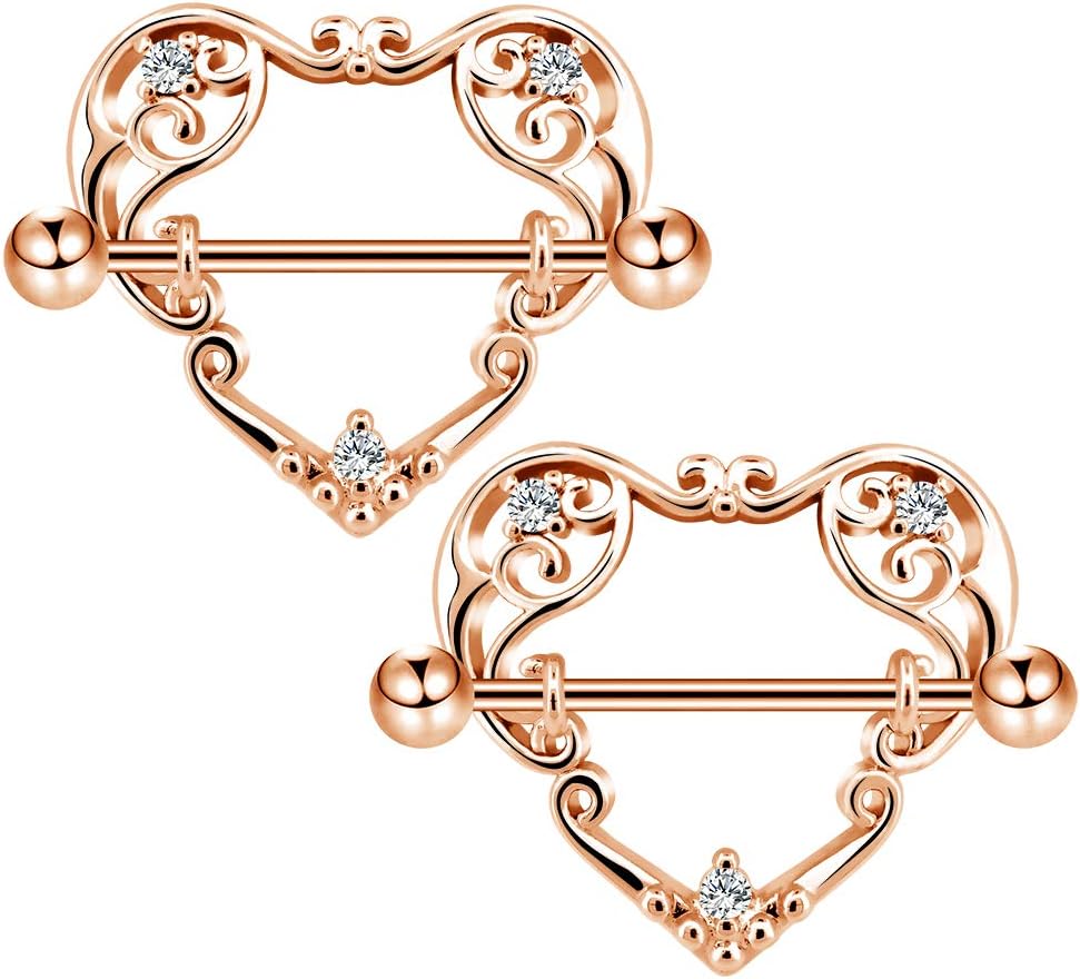 COCHARM 14G Heart Nipple Rings for Women Surgical Steel CZ Nipple Piercings Nipple Barbells Nipple Bars Gold Silver Rose Gold - QIAO CrystalQIAO CrystalQIAO Crystal