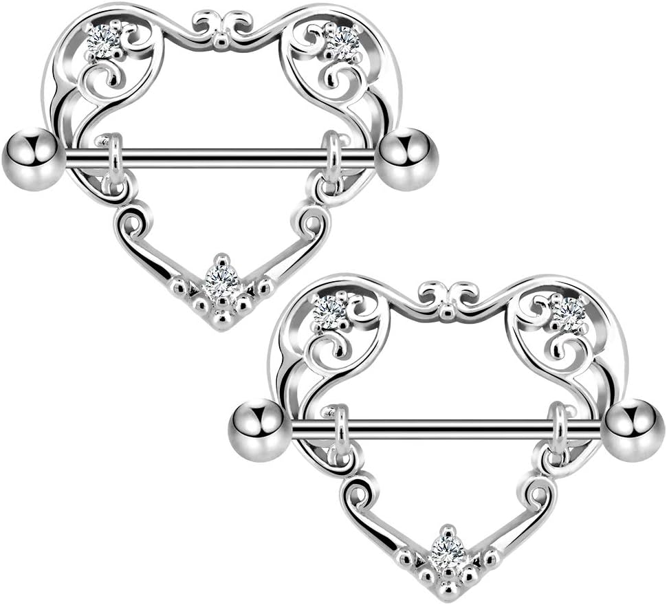 COCHARM 14G Heart Nipple Rings for Women Surgical Steel CZ Nipple Piercings Nipple Barbells Nipple Bars Gold Silver Rose Gold - QIAO CrystalQIAO CrystalQIAO Crystal