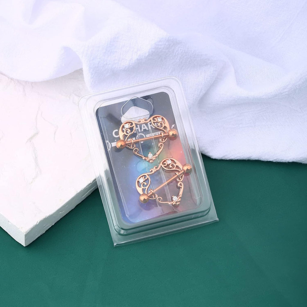 COCHARM 14G Heart Nipple Rings for Women Surgical Steel CZ Nipple Piercings Nipple Barbells Nipple Bars Gold Silver Rose Gold - QIAO CrystalQIAO CrystalQIAO Crystal