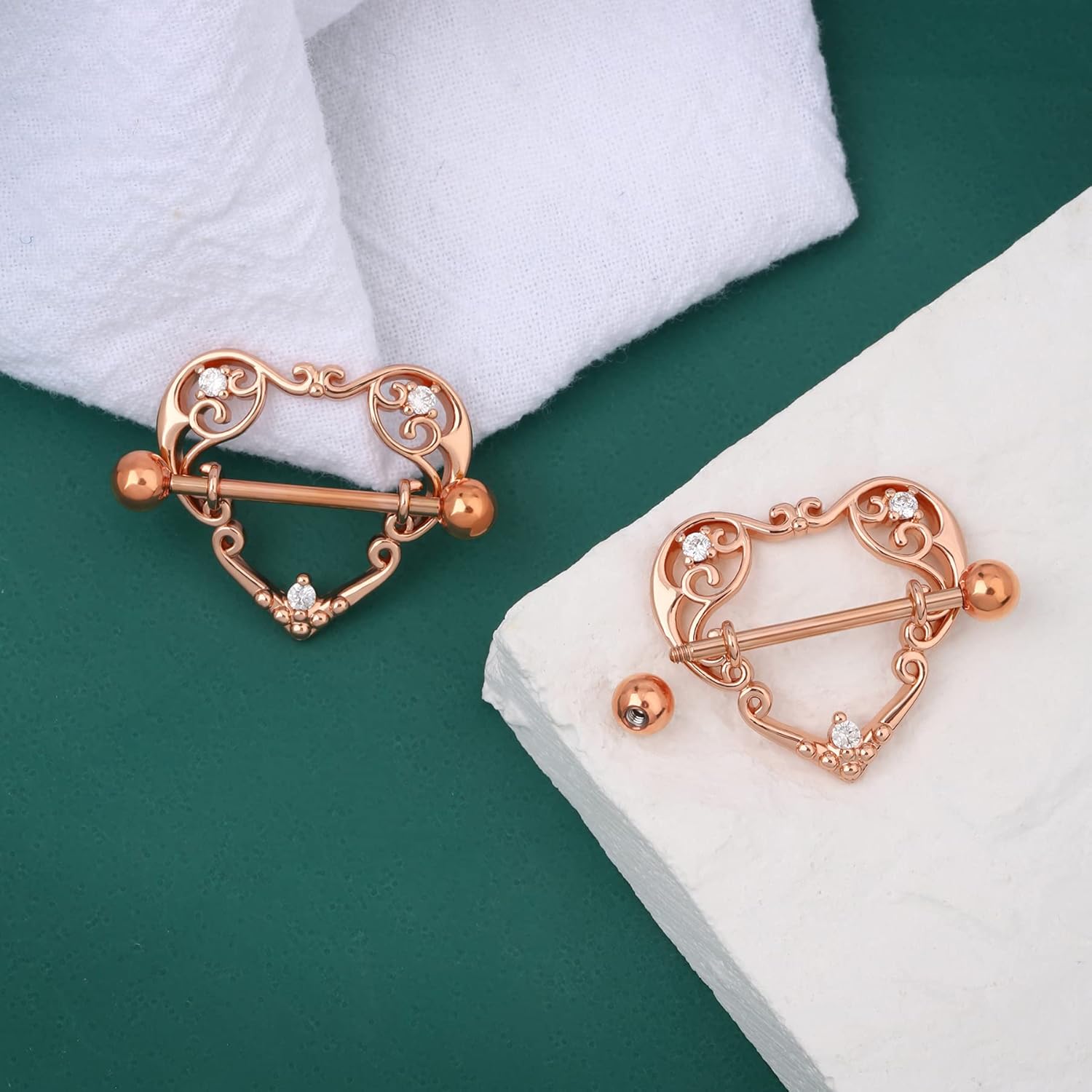 COCHARM 14G Heart Nipple Rings for Women Surgical Steel CZ Nipple Piercings Nipple Barbells Nipple Bars Gold Silver Rose Gold - QIAO CrystalQIAO CrystalQIAO Crystal