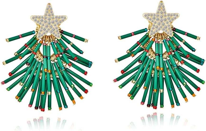 Colorful Christmas Earrings for Women Crystal Christmas Light Bulb Earrings Cute Green Christmas Tree Tassel Earrings Jewelry - 我的商店我的商店我的商店