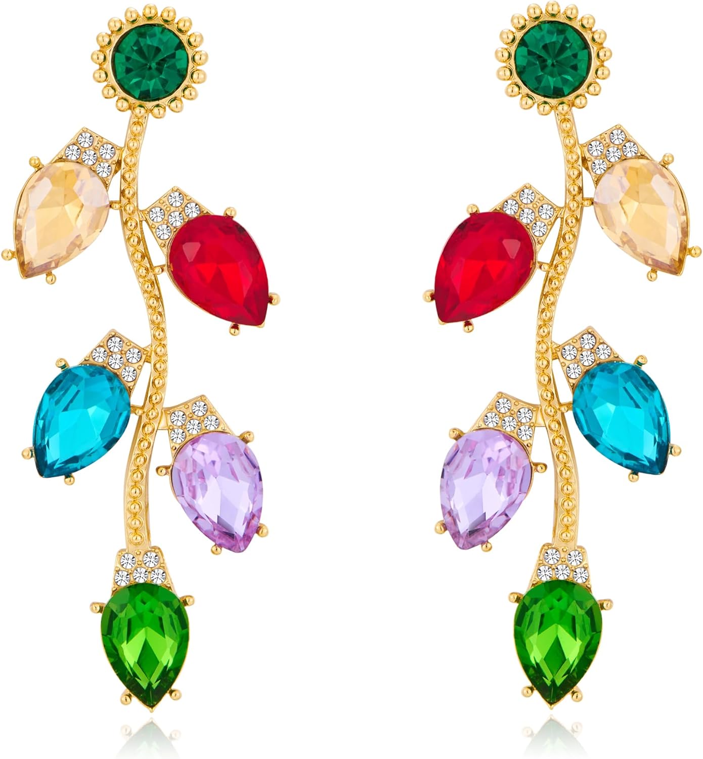 Colorful Christmas Earrings for Women Crystal Christmas Light Bulb Earrings Cute Green Christmas Tree Tassel Earrings Jewelry - 我的商店我的商店我的商店