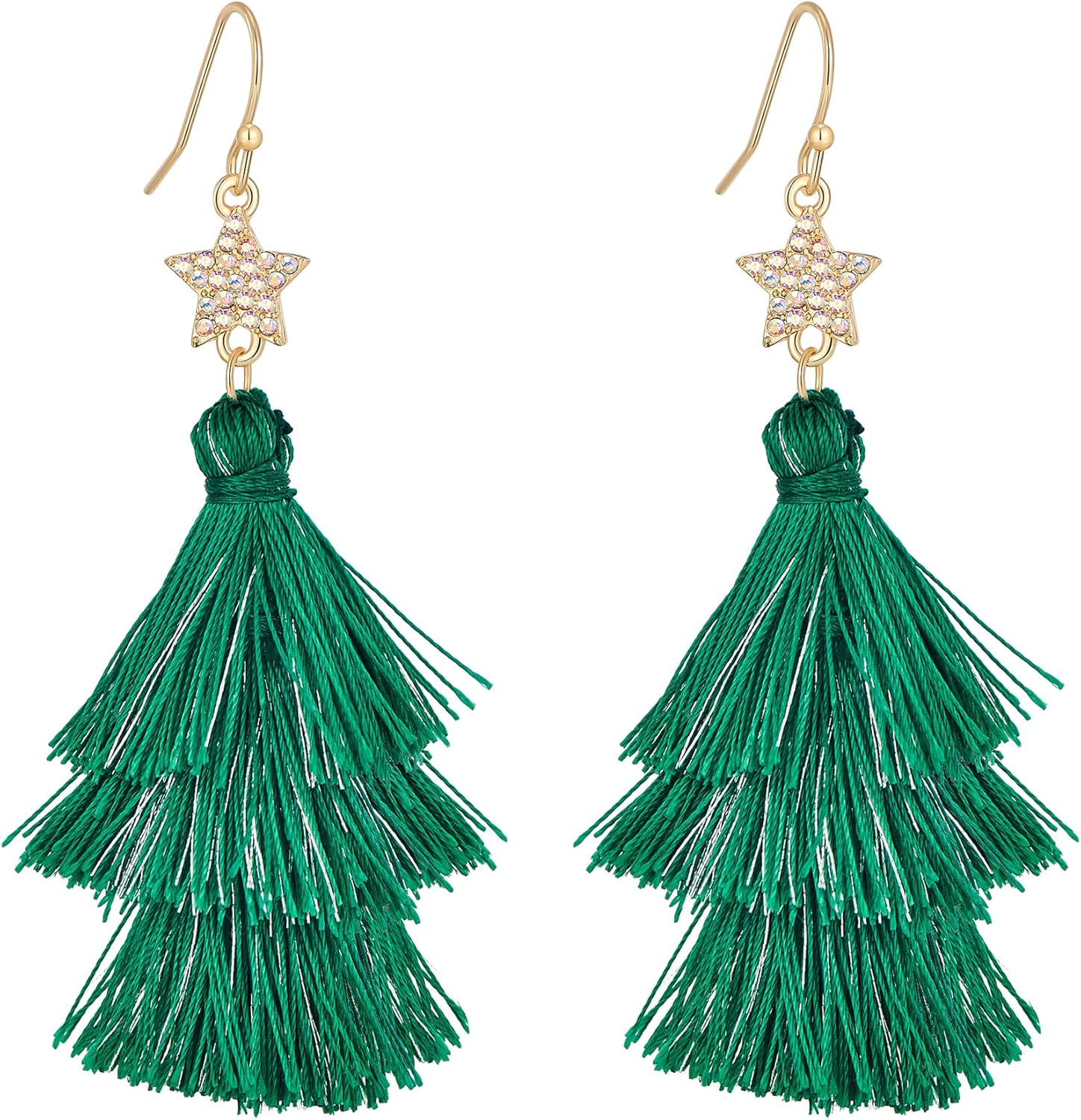 Colorful Christmas Earrings for Women Crystal Christmas Light Bulb Earrings Cute Green Christmas Tree Tassel Earrings Jewelry - 我的商店我的商店我的商店