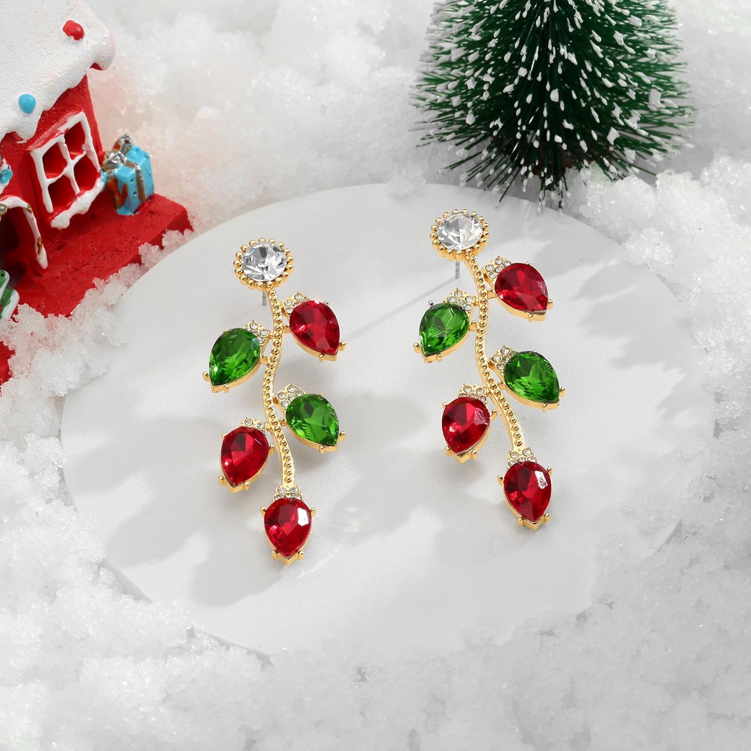 Colorful Christmas Earrings for Women Crystal Christmas Light Bulb Earrings Cute Green Christmas Tree Tassel Earrings Jewelry - 我的商店我的商店我的商店