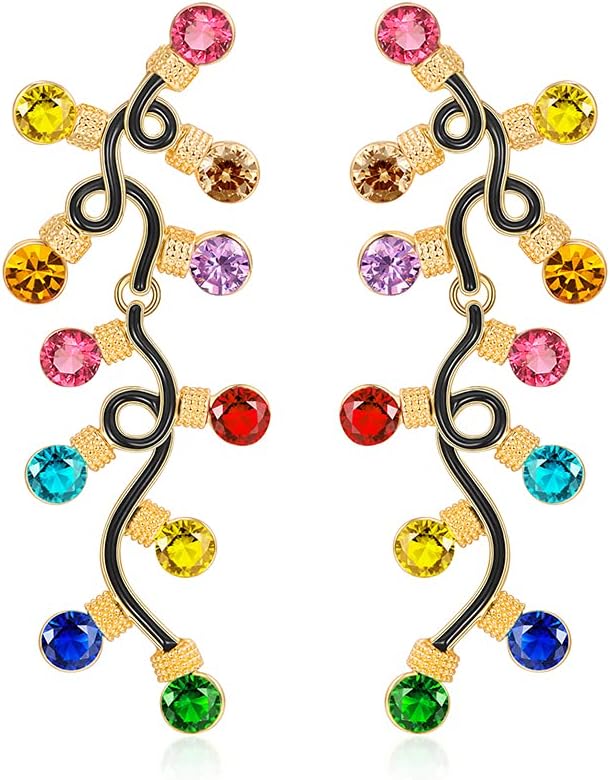 Colorful Christmas Earrings for Women Crystal Christmas Light Bulb Earrings Cute Green Christmas Tree Tassel Earrings Jewelry - 我的商店我的商店我的商店