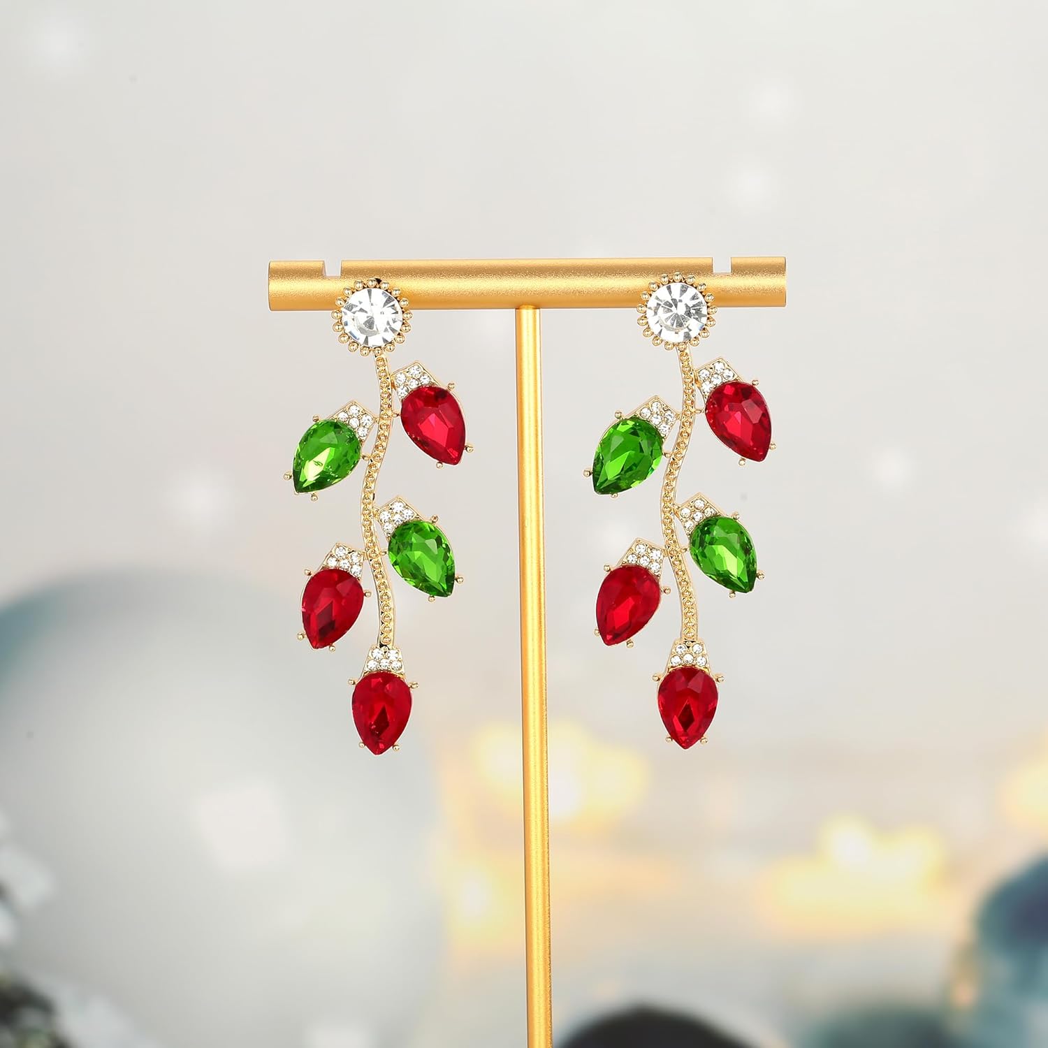 Colorful Christmas Earrings for Women Crystal Christmas Light Bulb Earrings Cute Green Christmas Tree Tassel Earrings Jewelry - 我的商店我的商店我的商店