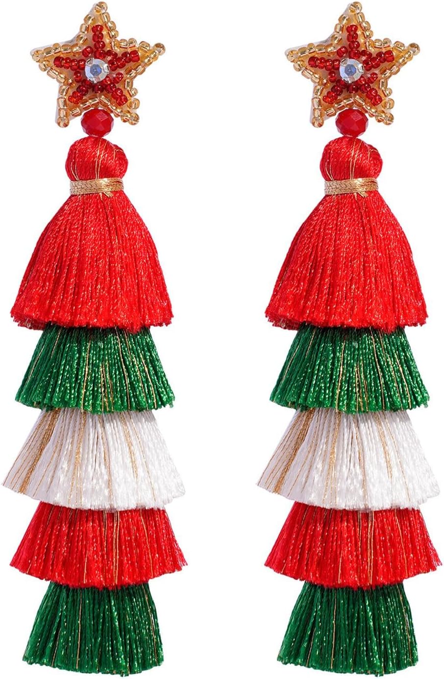 Colorful Handmade Braid Christmas Tassel Tree Santa Claus Beaded Dangle Earrings for Women Jewelry - 我的商店我的商店我的商店