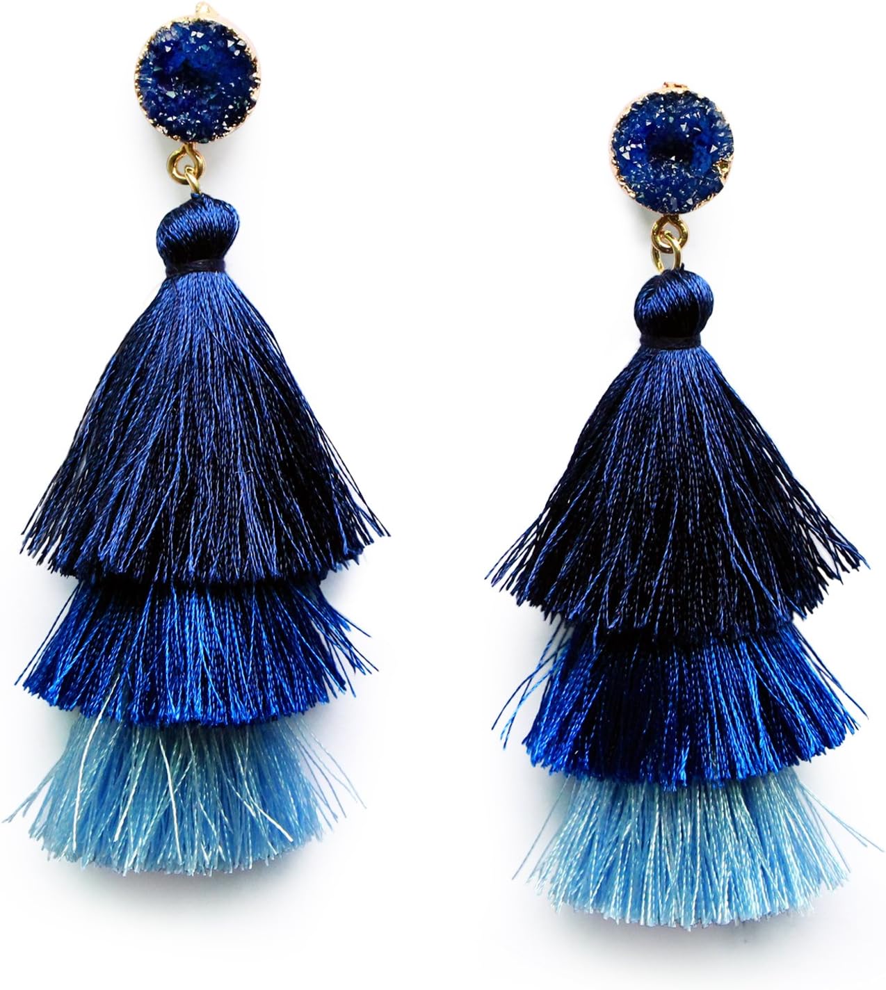 Colorful Layered Tassel Earrings Bohemian Statement Tiered Tassel Big Dangle Drop Earrings for Women Druzy Studs Christmas Mother's Day Gift - QIAO Crystal我的商店QIAO Crystal