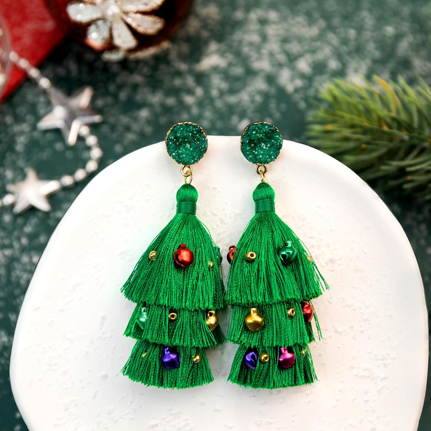 Colorful Layered Tassel Earrings Bohemian Statement Tiered Tassel Big Dangle Drop Earrings for Women Druzy Studs Christmas Mother's Day Gift - QIAO Crystal我的商店QIAO Crystal
