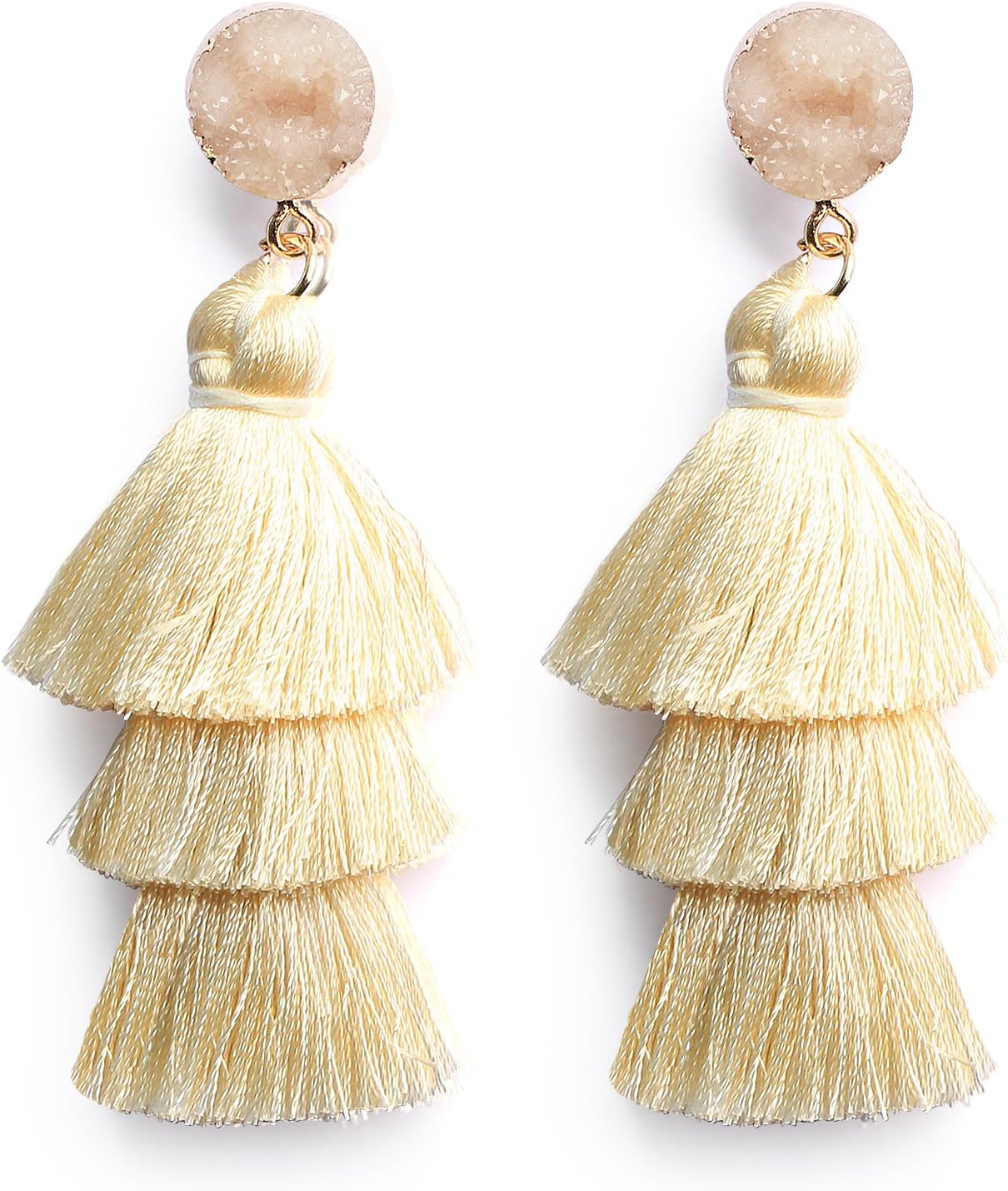 Colorful Layered Tassel Earrings Bohemian Statement Tiered Tassel Big Dangle Drop Earrings for Women Druzy Studs Christmas Mother's Day Gift - QIAO Crystal我的商店QIAO Crystal