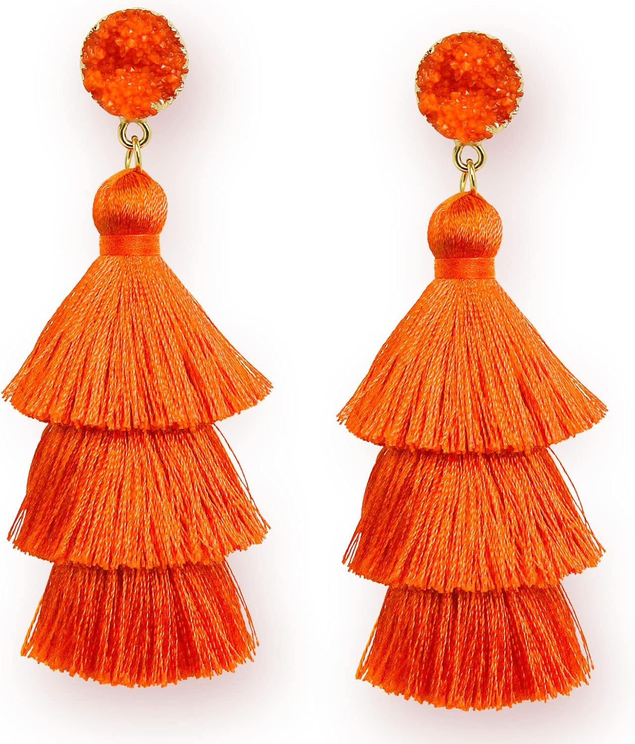 Colorful Layered Tassel Earrings Bohemian Statement Tiered Tassel Big Dangle Drop Earrings for Women Druzy Studs Christmas Mother's Day Gift - QIAO Crystal我的商店QIAO Crystal
