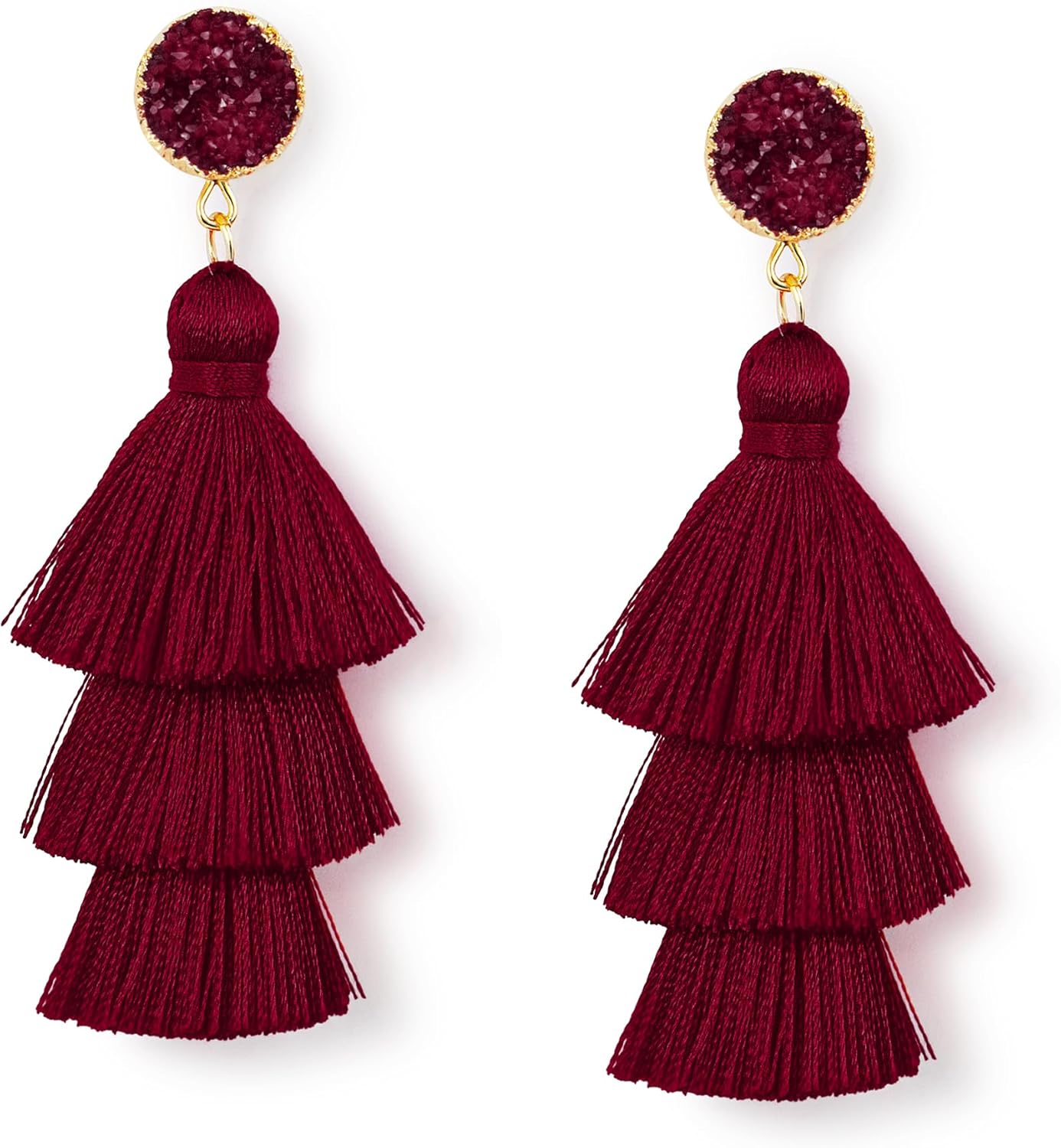 Colorful Layered Tassel Earrings Bohemian Statement Tiered Tassel Big Dangle Drop Earrings for Women Druzy Studs Christmas Mother's Day Gift - QIAO Crystal我的商店QIAO Crystal