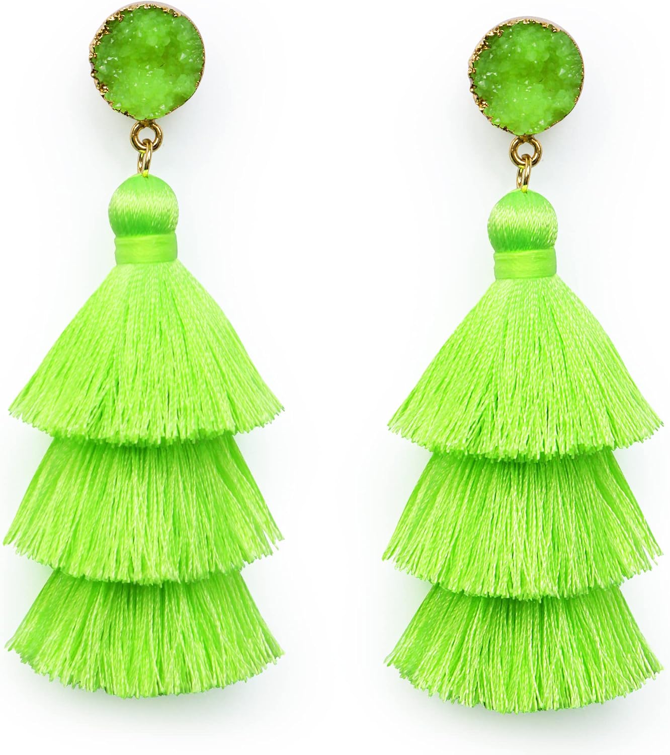 Colorful Layered Tassel Earrings Bohemian Statement Tiered Tassel Big Dangle Drop Earrings for Women Druzy Studs Christmas Mother's Day Gift - QIAO Crystal我的商店QIAO Crystal