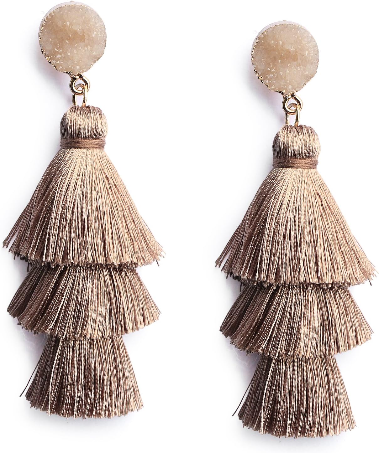 Colorful Layered Tassel Earrings Bohemian Statement Tiered Tassel Big Dangle Drop Earrings for Women Druzy Studs Christmas Mother's Day Gift - QIAO Crystal我的商店QIAO Crystal