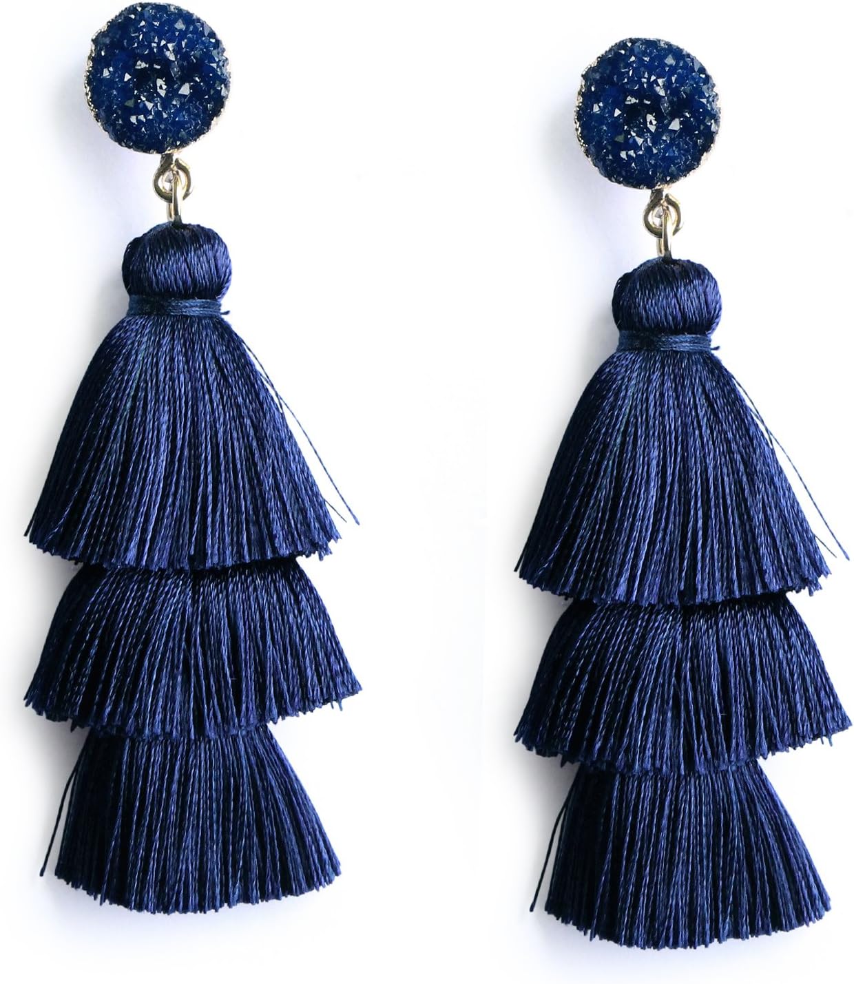 Colorful Layered Tassel Earrings Bohemian Statement Tiered Tassel Big Dangle Drop Earrings for Women Druzy Studs Christmas Mother's Day Gift - QIAO Crystal我的商店QIAO Crystal