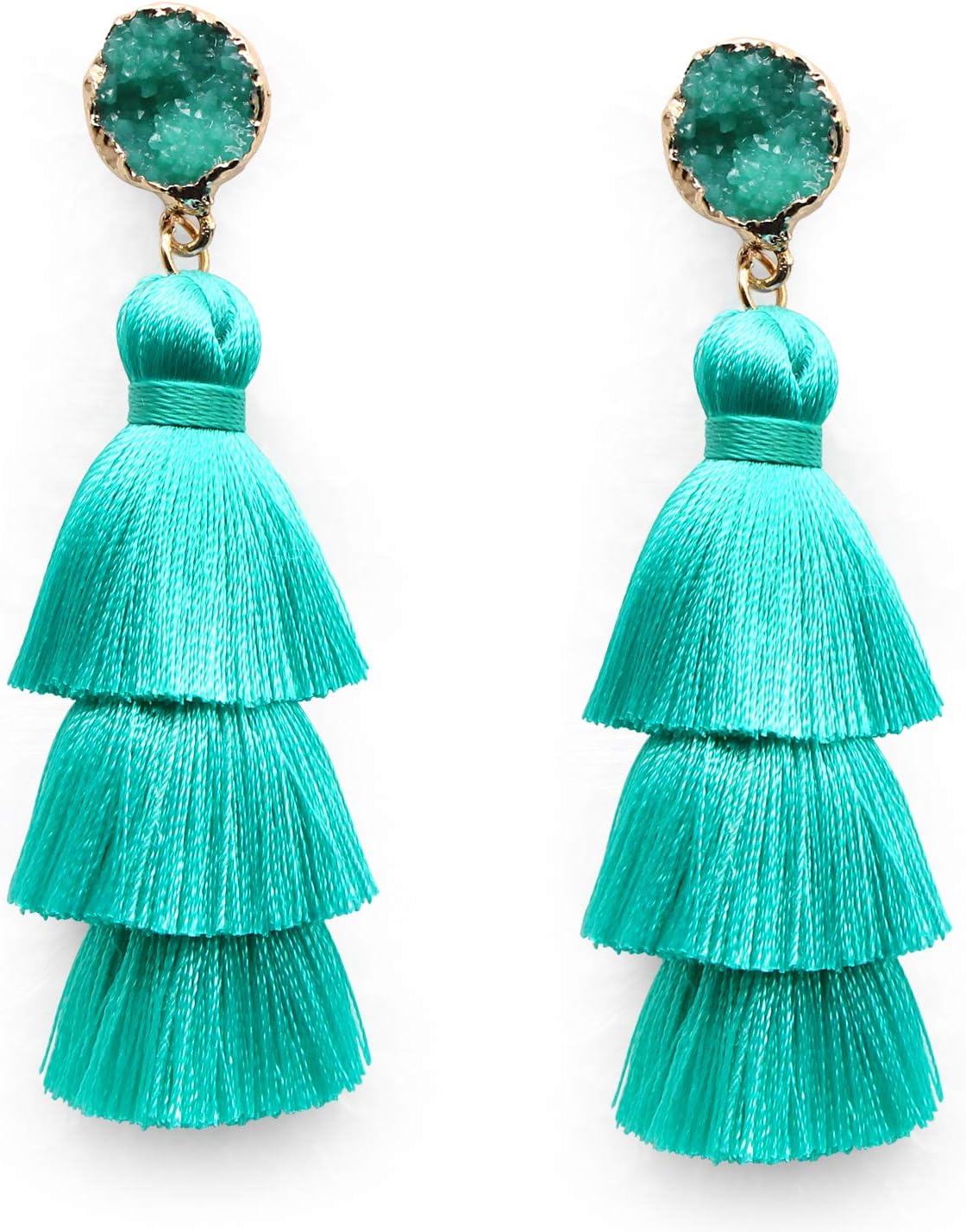 Colorful Layered Tassel Earrings Bohemian Statement Tiered Tassel Big Dangle Drop Earrings for Women Druzy Studs Christmas Mother's Day Gift - QIAO Crystal我的商店QIAO Crystal