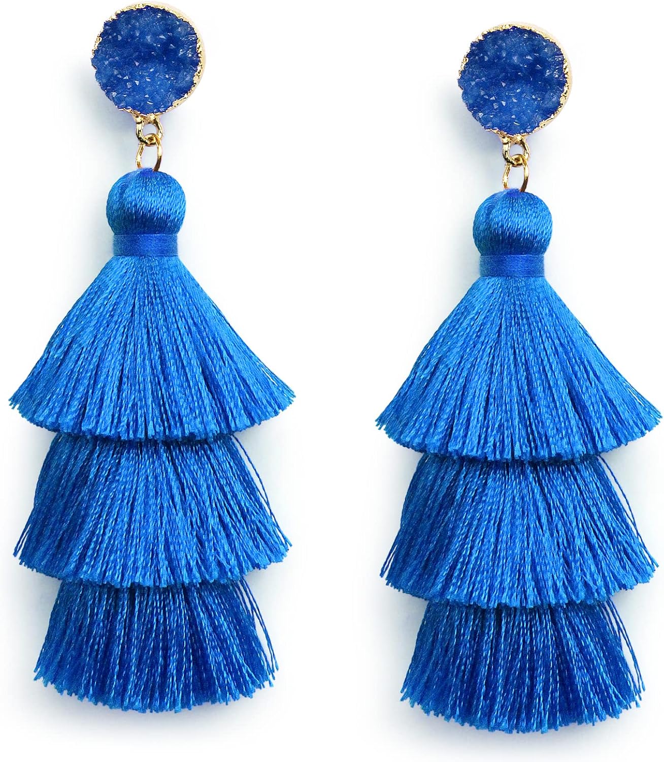 Colorful Layered Tassel Earrings Bohemian Statement Tiered Tassel Big Dangle Drop Earrings for Women Druzy Studs Christmas Mother's Day Gift - QIAO Crystal我的商店QIAO Crystal