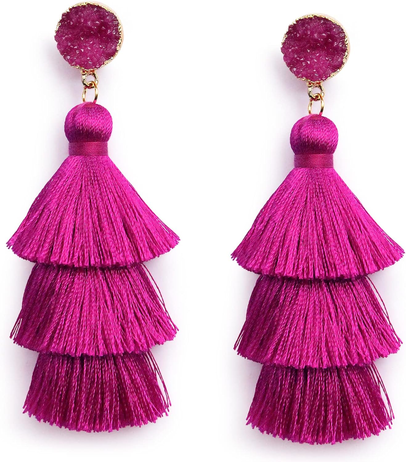 Colorful Layered Tassel Earrings Bohemian Statement Tiered Tassel Big Dangle Drop Earrings for Women Druzy Studs Christmas Mother's Day Gift - QIAO Crystal我的商店QIAO Crystal