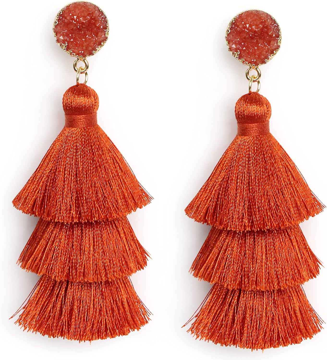 Colorful Layered Tassel Earrings Bohemian Statement Tiered Tassel Big Dangle Drop Earrings for Women Druzy Studs Christmas Mother's Day Gift - QIAO Crystal我的商店QIAO Crystal