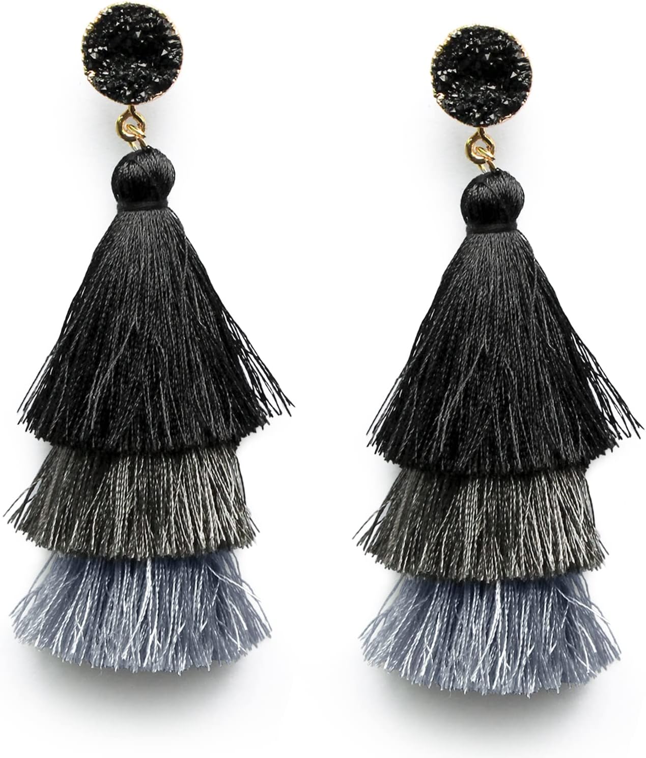 Colorful Layered Tassel Earrings Bohemian Statement Tiered Tassel Big Dangle Drop Earrings for Women Druzy Studs Christmas Mother's Day Gift - QIAO Crystal我的商店QIAO Crystal