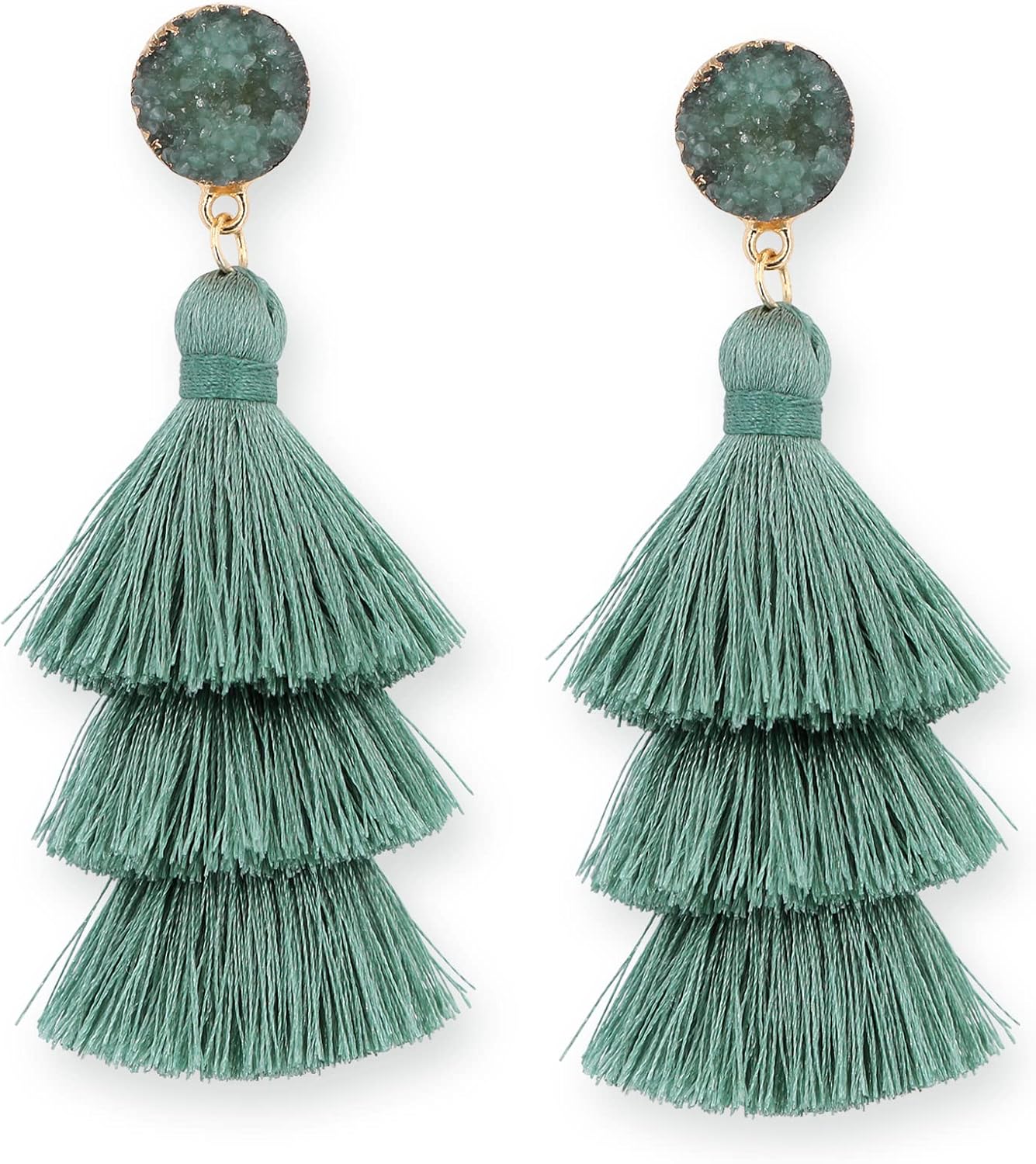 Colorful Layered Tassel Earrings Bohemian Statement Tiered Tassel Big Dangle Drop Earrings for Women Druzy Studs Christmas Mother's Day Gift - QIAO Crystal我的商店QIAO Crystal