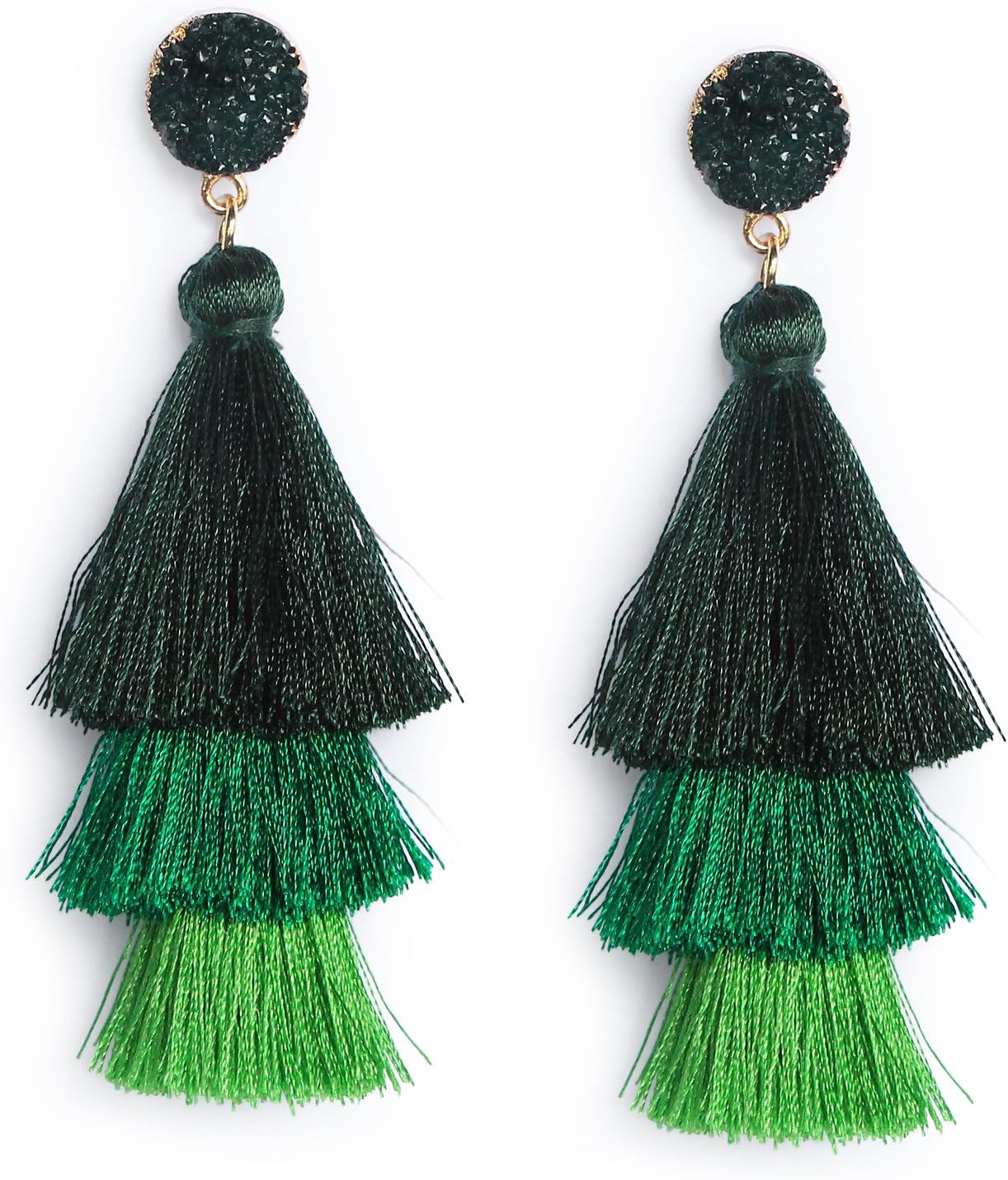 Colorful Layered Tassel Earrings Bohemian Statement Tiered Tassel Big Dangle Drop Earrings for Women Druzy Studs Christmas Mother's Day Gift - QIAO Crystal我的商店QIAO Crystal