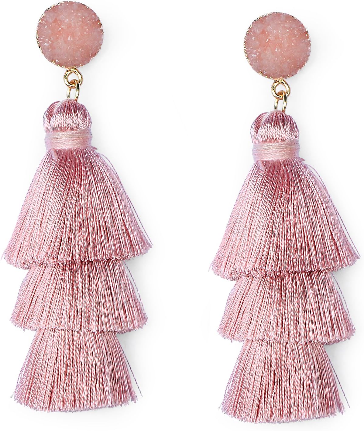Colorful Layered Tassel Earrings Bohemian Statement Tiered Tassel Big Dangle Drop Earrings for Women Druzy Studs Christmas Mother's Day Gift - QIAO Crystal我的商店QIAO Crystal