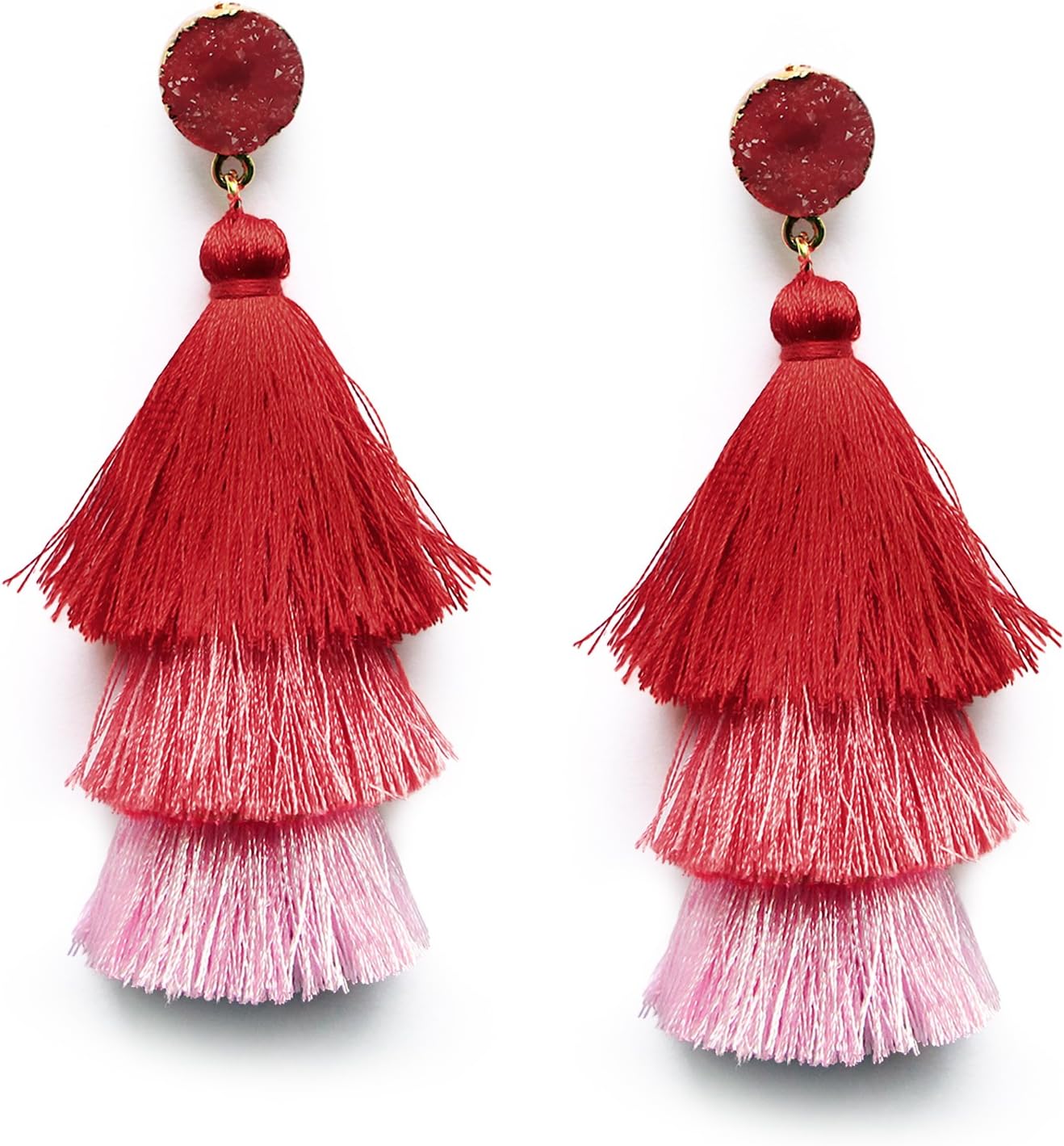 Colorful Layered Tassel Earrings Bohemian Statement Tiered Tassel Big Dangle Drop Earrings for Women Druzy Studs Christmas Mother's Day Gift - QIAO Crystal我的商店QIAO Crystal