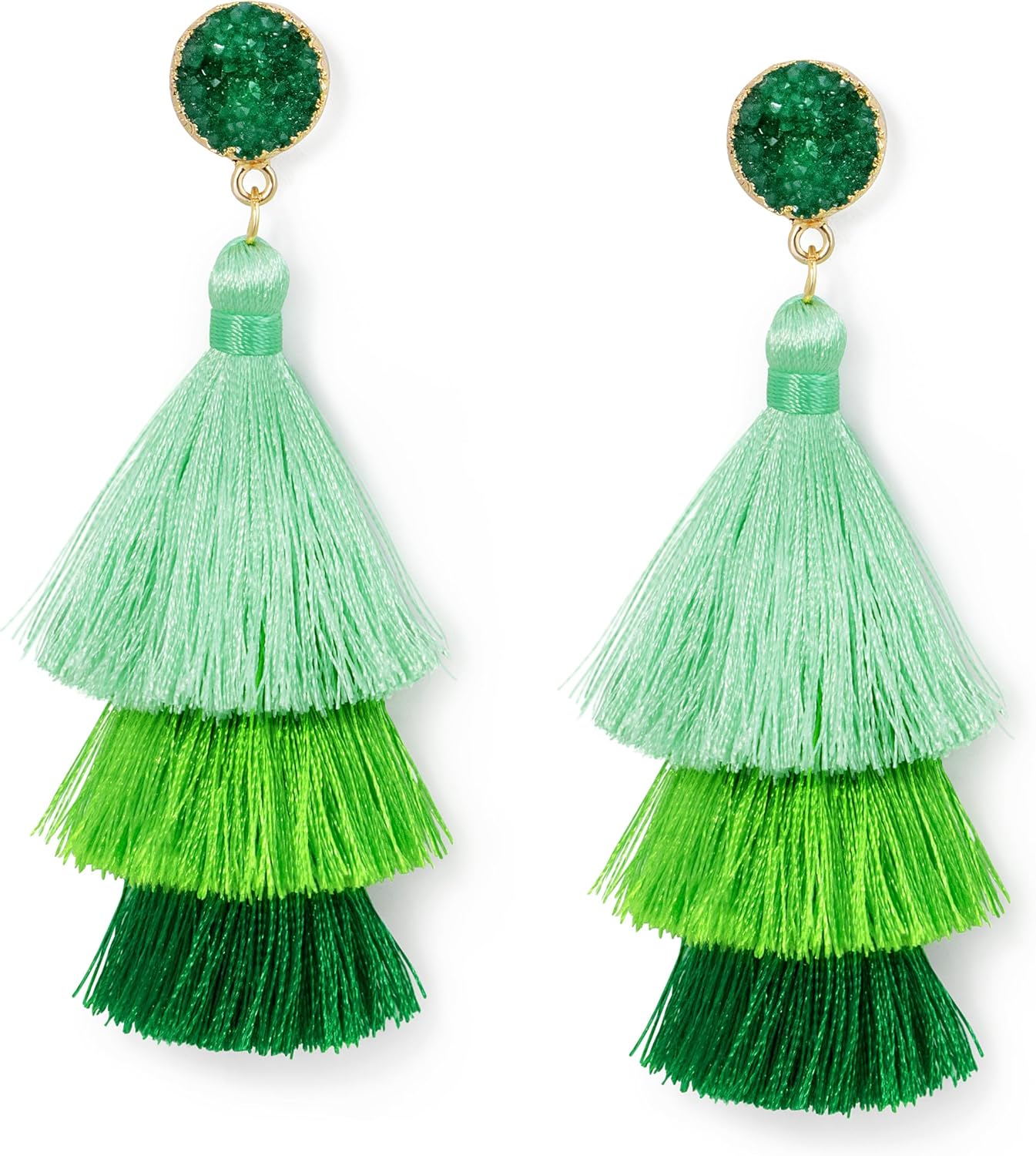 Colorful Layered Tassel Earrings Bohemian Statement Tiered Tassel Big Dangle Drop Earrings for Women Druzy Studs Christmas Mother's Day Gift - QIAO Crystal我的商店QIAO Crystal