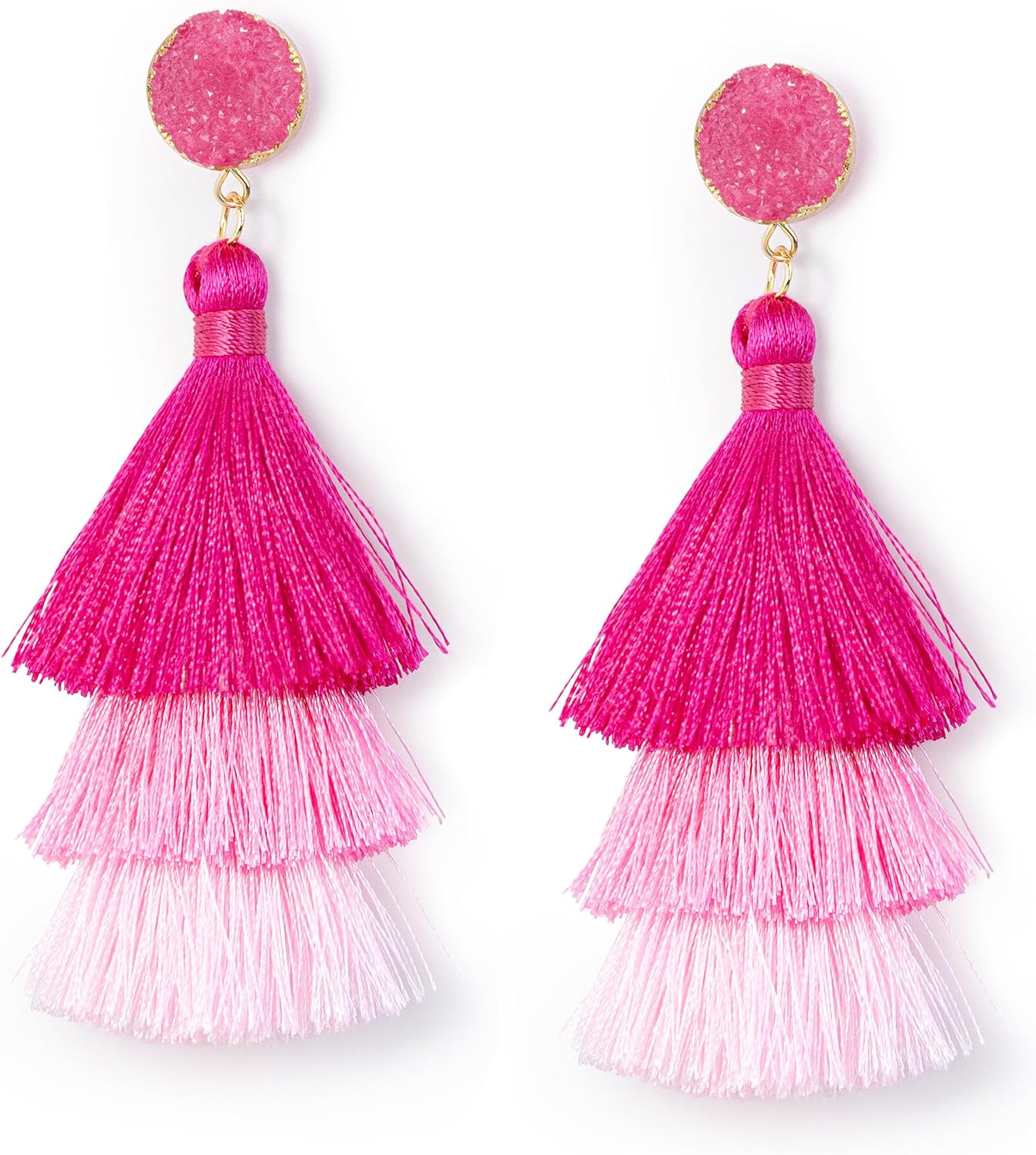 Colorful Layered Tassel Earrings Bohemian Statement Tiered Tassel Big Dangle Drop Earrings for Women Druzy Studs Christmas Mother's Day Gift - QIAO Crystal我的商店QIAO Crystal