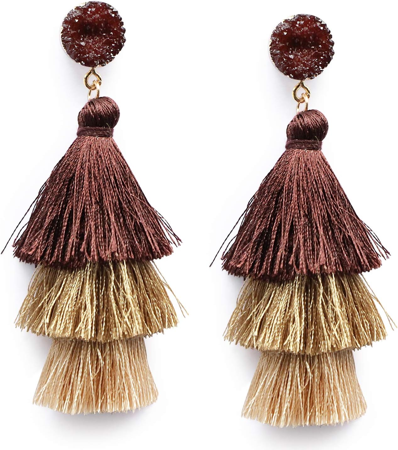 Colorful Layered Tassel Earrings Bohemian Statement Tiered Tassel Big Dangle Drop Earrings for Women Druzy Studs Christmas Mother's Day Gift - QIAO Crystal我的商店QIAO Crystal