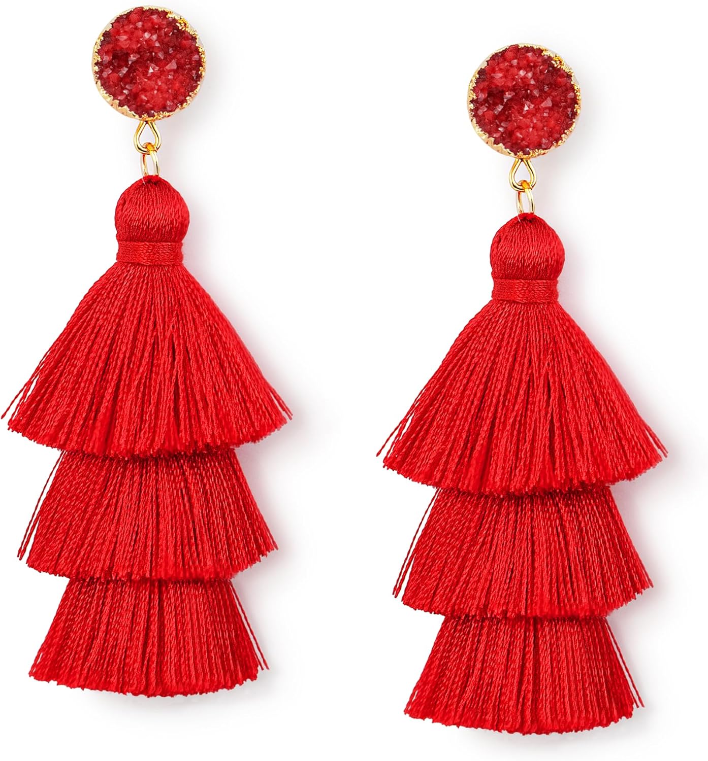 Colorful Layered Tassel Earrings Bohemian Statement Tiered Tassel Big Dangle Drop Earrings for Women Druzy Studs Christmas Mother's Day Gift - QIAO Crystal我的商店QIAO Crystal