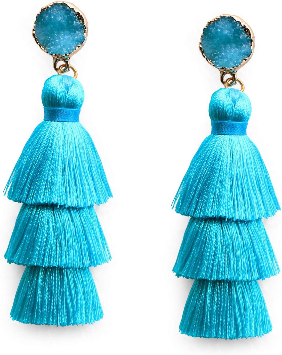 Colorful Layered Tassel Earrings Bohemian Statement Tiered Tassel Big Dangle Drop Earrings for Women Druzy Studs Christmas Mother's Day Gift - QIAO Crystal我的商店QIAO Crystal
