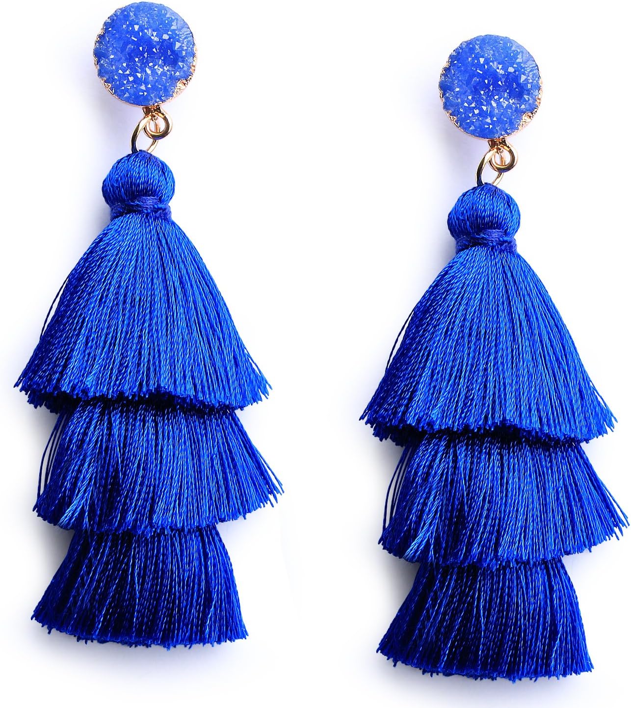 Colorful Layered Tassel Earrings Bohemian Statement Tiered Tassel Big Dangle Drop Earrings for Women Druzy Studs Christmas Mother's Day Gift - QIAO Crystal我的商店QIAO Crystal