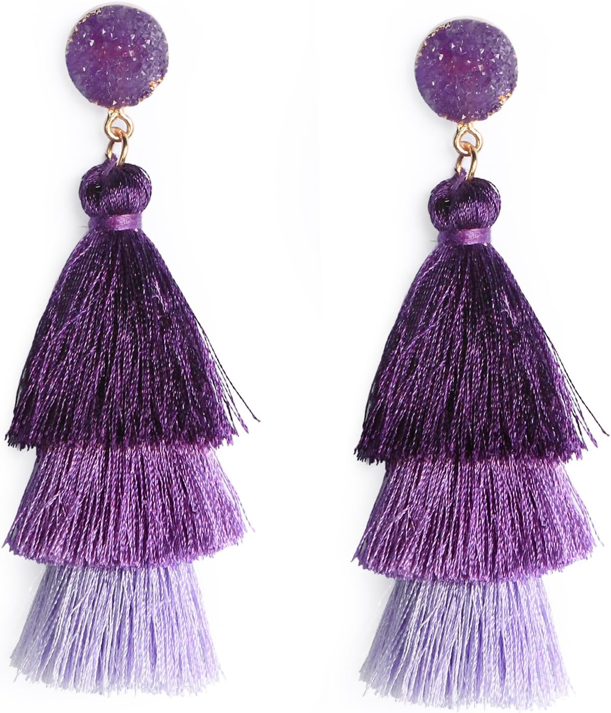 Colorful Layered Tassel Earrings Bohemian Statement Tiered Tassel Big Dangle Drop Earrings for Women Druzy Studs Christmas Mother's Day Gift - QIAO Crystal我的商店QIAO Crystal