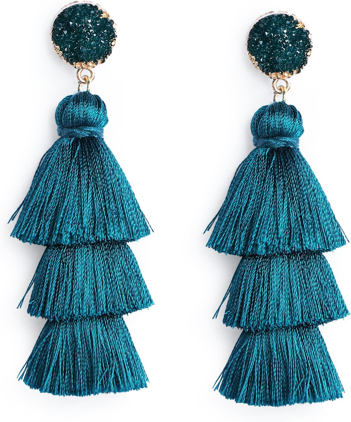 Colorful Layered Tassel Earrings Bohemian Statement Tiered Tassel Big Dangle Drop Earrings for Women Druzy Studs Christmas Mother's Day Gift - QIAO Crystal我的商店QIAO Crystal
