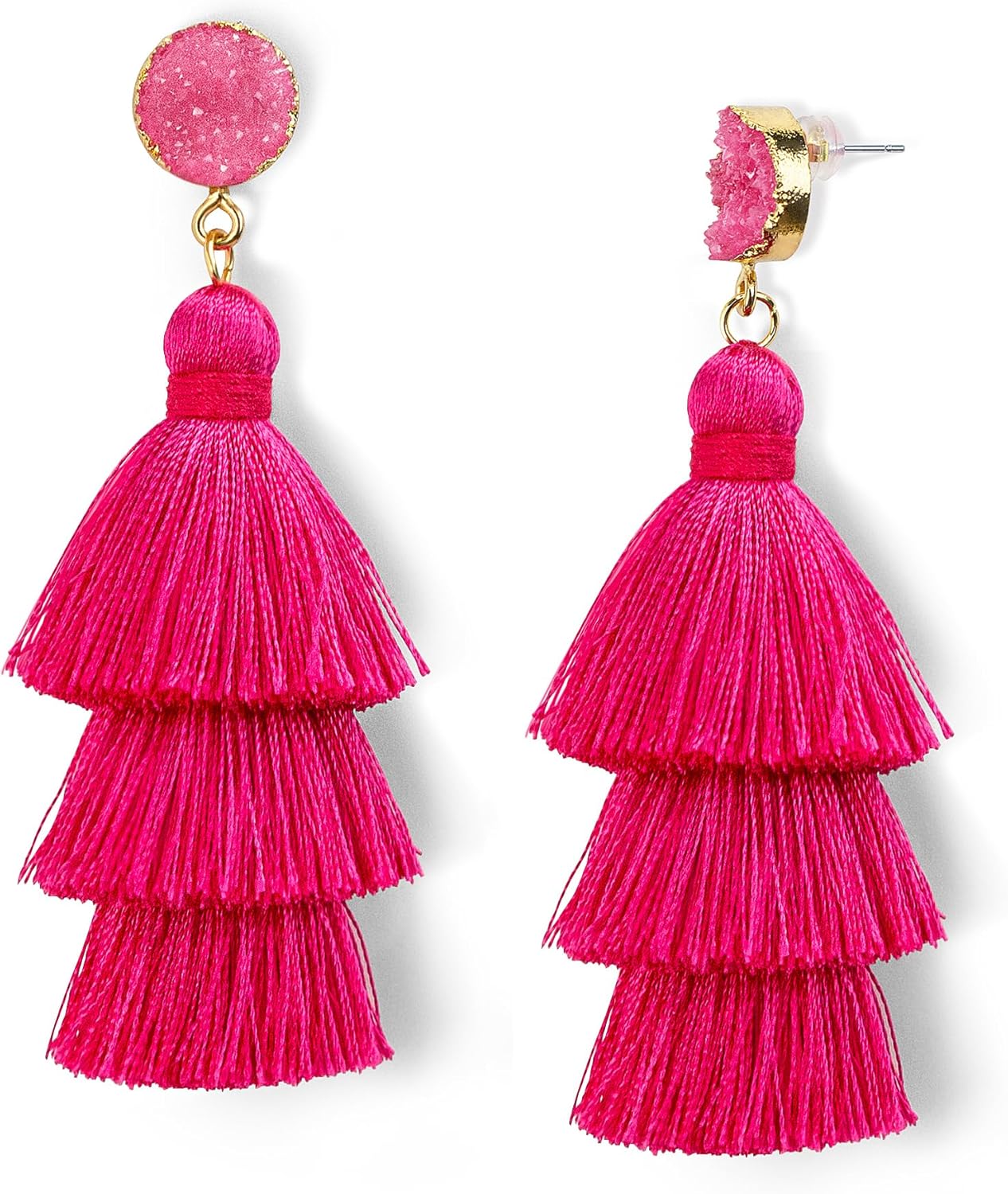 Colorful Layered Tassel Earrings Bohemian Statement Tiered Tassel Big Dangle Drop Earrings for Women Druzy Studs Christmas Mother's Day Gift - QIAO Crystal我的商店QIAO Crystal