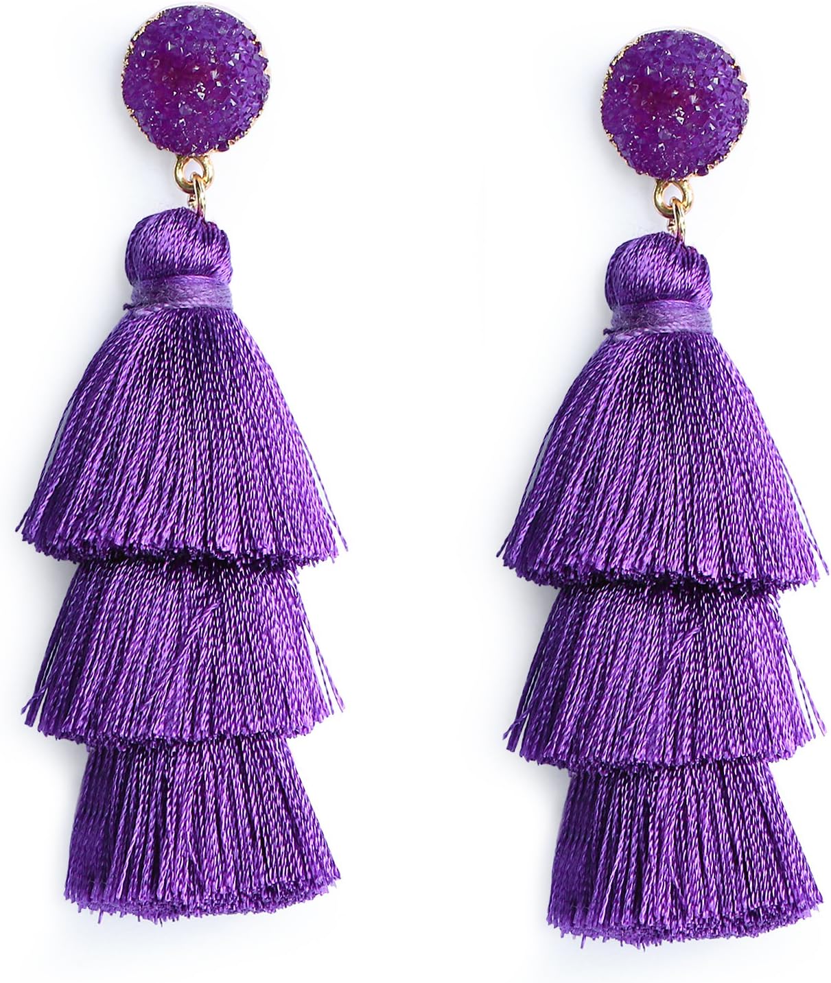 Colorful Layered Tassel Earrings Bohemian Statement Tiered Tassel Big Dangle Drop Earrings for Women Druzy Studs Christmas Mother's Day Gift - QIAO Crystal我的商店QIAO Crystal