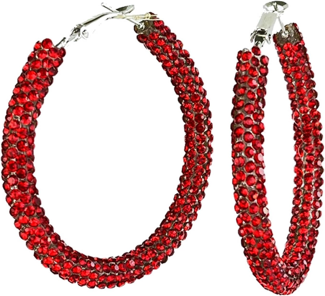 Colorful Shiny Glitter Christmas Sequins Wrapped Big Hoop Earrings Handmade Sparkle Rhinestone Crystal Red Green White Circle Round Dangle Earrings for Women Xmas Party Holiday Jewelry Gifts - 我的商店我的商店我的商店