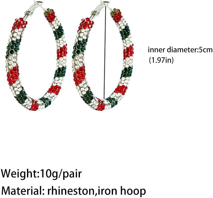 Colorful Shiny Glitter Christmas Sequins Wrapped Big Hoop Earrings Handmade Sparkle Rhinestone Crystal Red Green White Circle Round Dangle Earrings for Women Xmas Party Holiday Jewelry Gifts - 我的商店我的商店我的商店