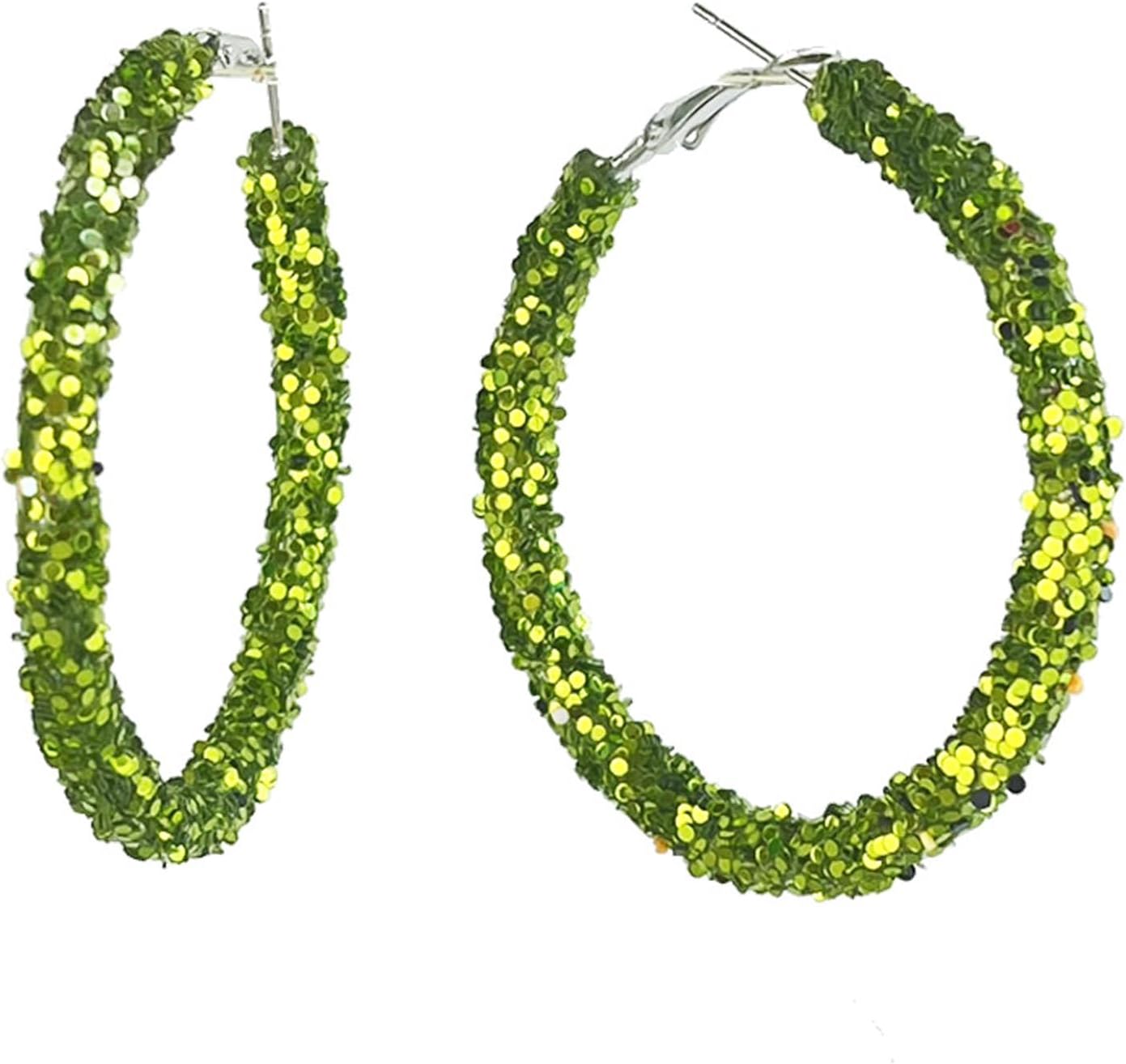 Colorful Shiny Glitter Christmas Sequins Wrapped Big Hoop Earrings Handmade Sparkle Rhinestone Crystal Red Green White Circle Round Dangle Earrings for Women Xmas Party Holiday Jewelry Gifts - 我的商店我的商店我的商店