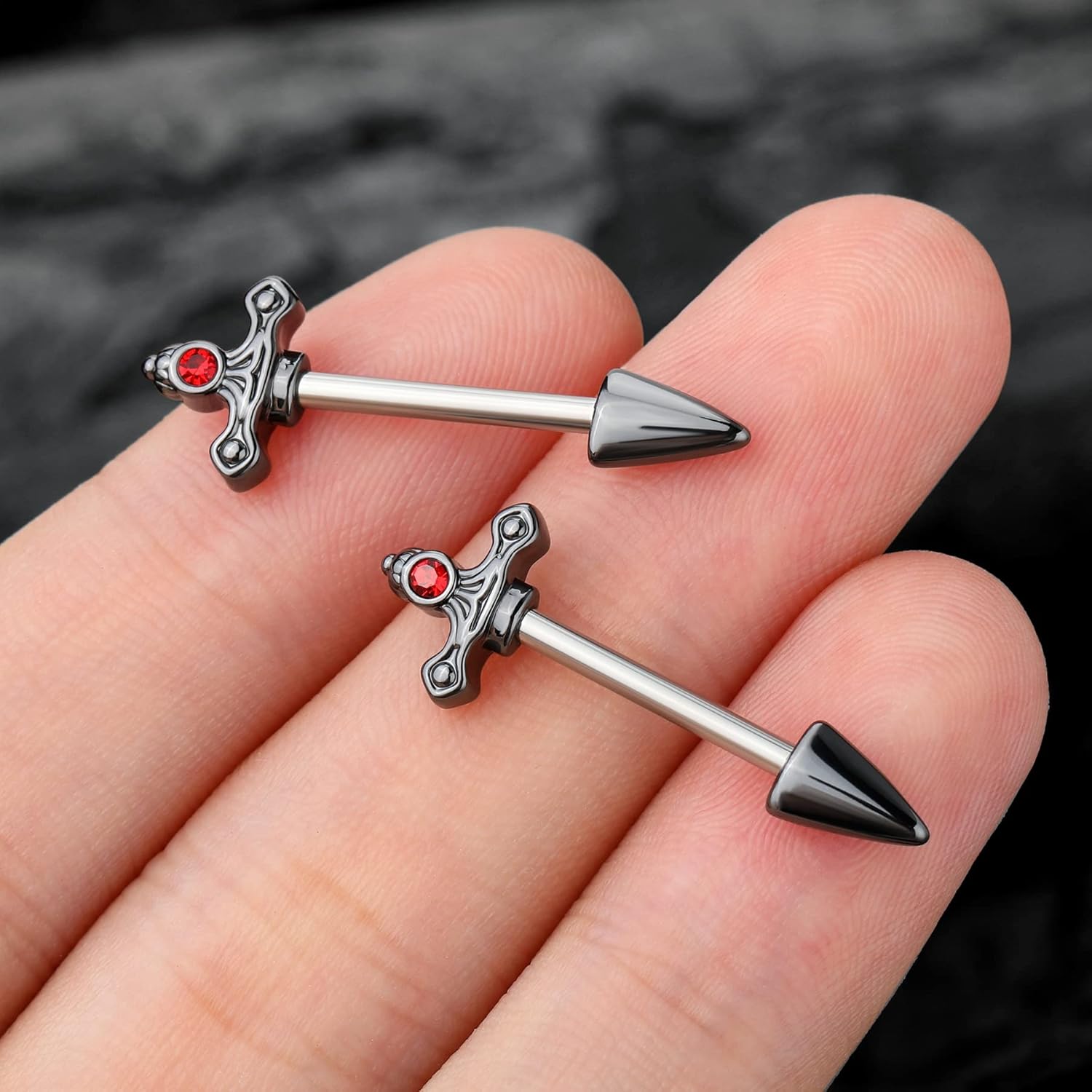 Crareesi Mania Dagger Nipple Rings - 316L Surgical Steel 14 Gauge Goth Piercing Jewelry - QIAO CrystalQIAO CrystalQIAO Crystal