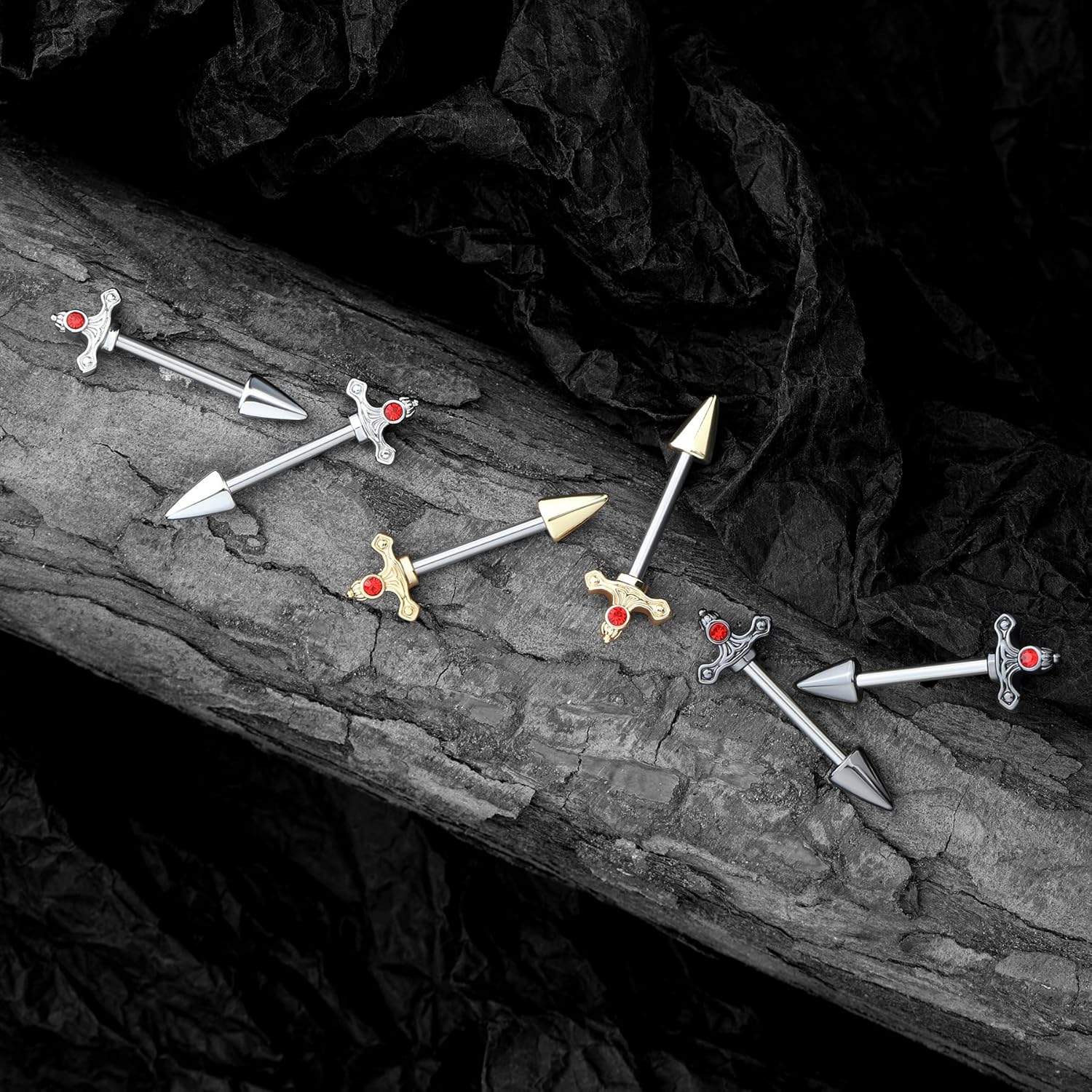 Crareesi Mania Dagger Nipple Rings - 316L Surgical Steel 14 Gauge Goth Piercing Jewelry - QIAO CrystalQIAO CrystalQIAO Crystal