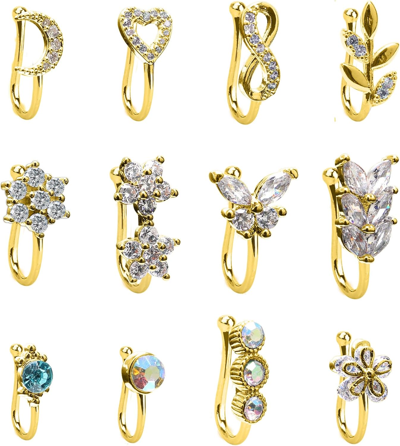 CrazyPiercing Fake Nose Ring CZ African Nose Cuffs Gold/Silver/Rose Gold Faux Septum Nose Rings Clip on Nose Jewelry for Woman Non Pierced Jewelry - QIAO CrystalQIAO CrystalQIAO Crystal