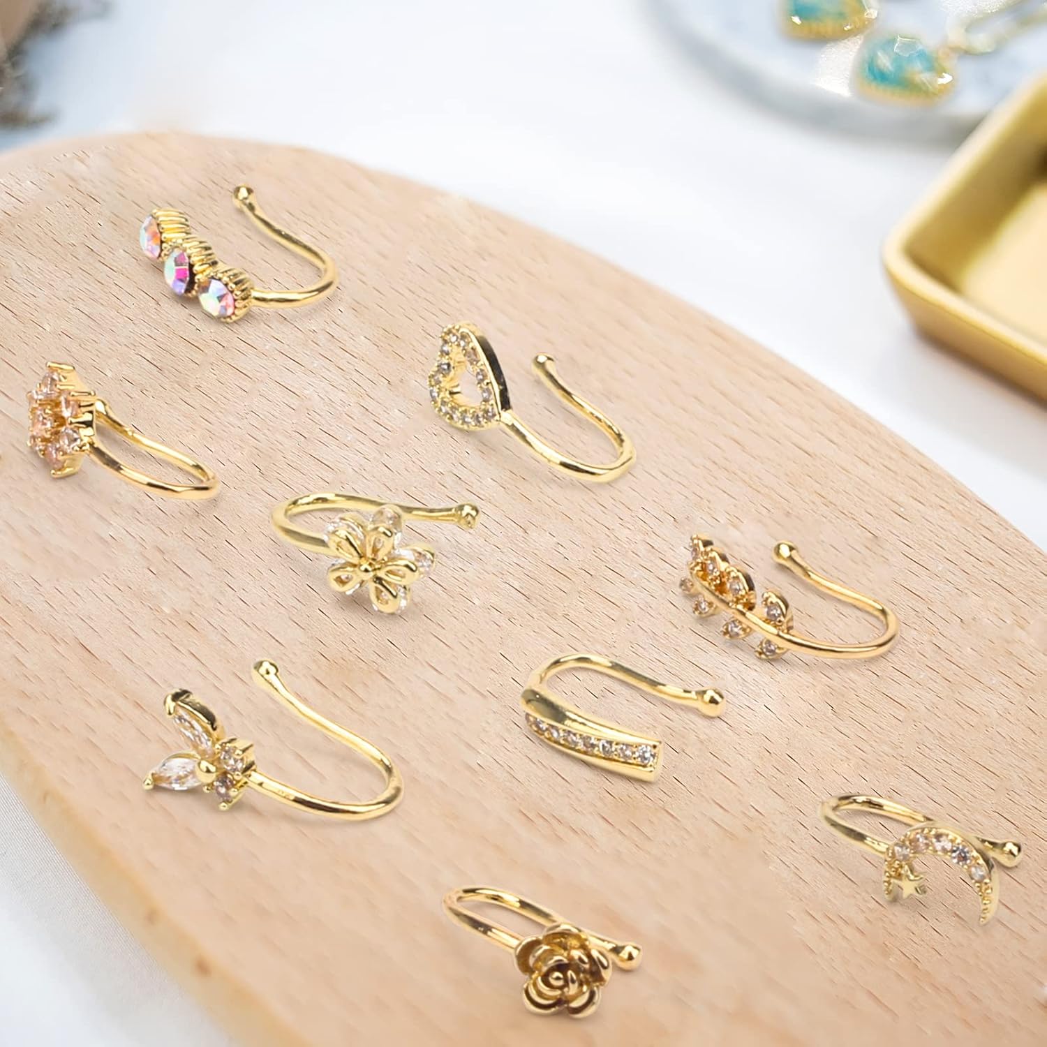 CrazyPiercing Fake Nose Ring CZ African Nose Cuffs Gold/Silver/Rose Gold Faux Septum Nose Rings Clip on Nose Jewelry for Woman Non Pierced Jewelry - QIAO CrystalQIAO CrystalQIAO Crystal